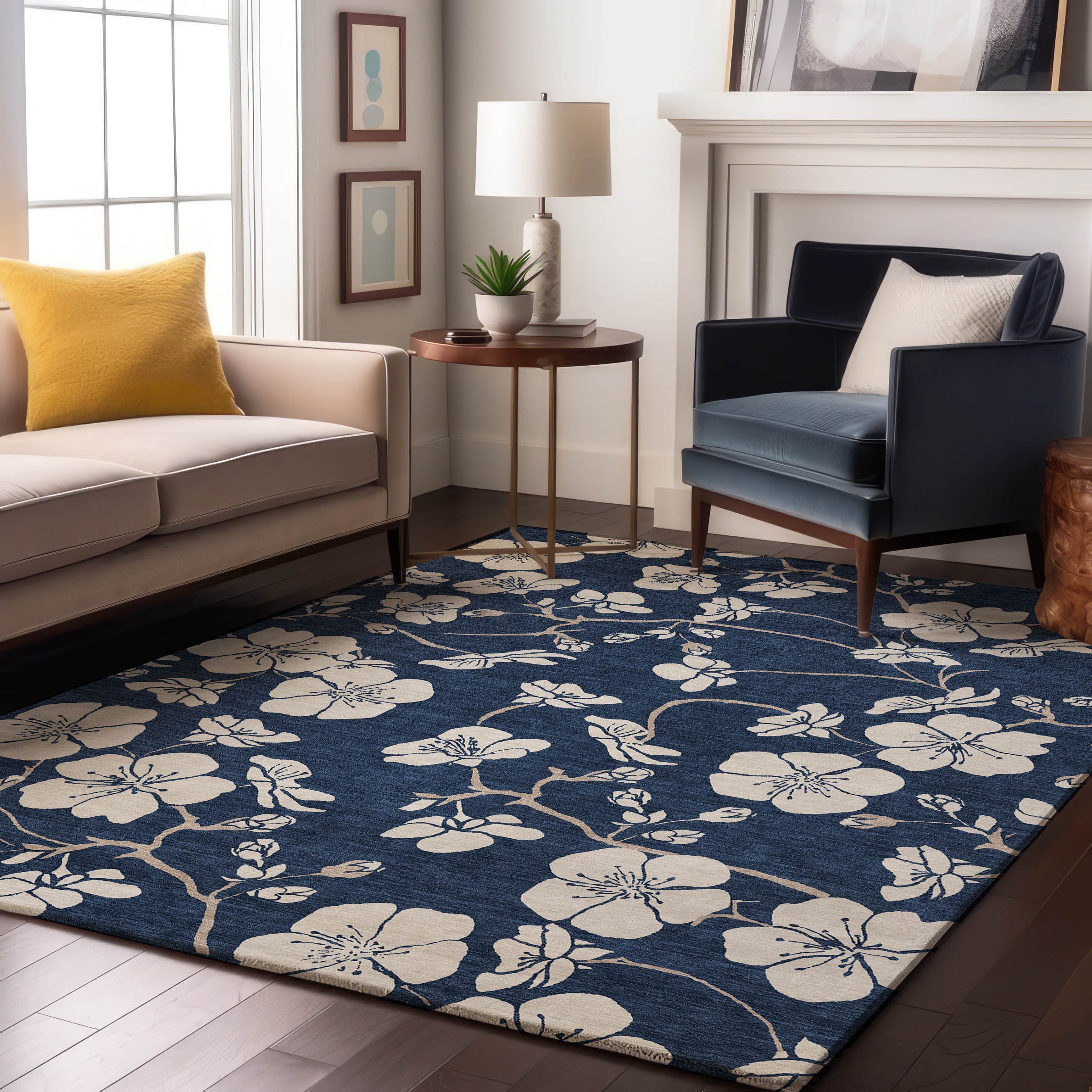 Oaxaca Machine Washable Transitional Navy Blue Rug 2'6" x 3'10" #shape_Rectangle