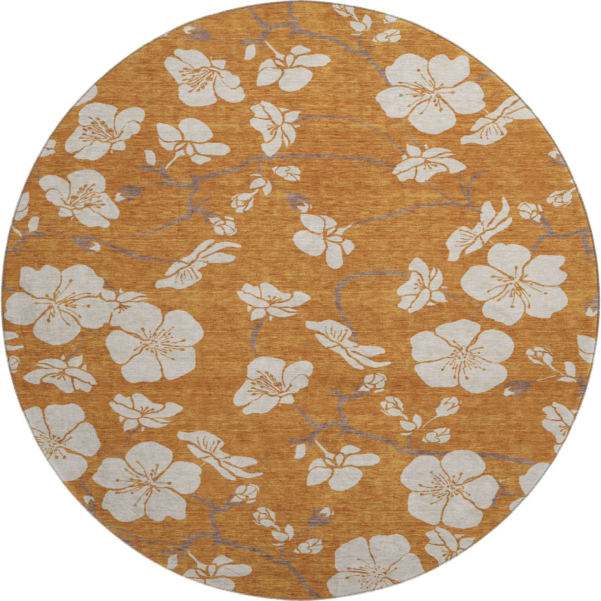 Oaxaca Machine Washable Transitional Paprika Orange Rug 8' x 8' #shape_Round
