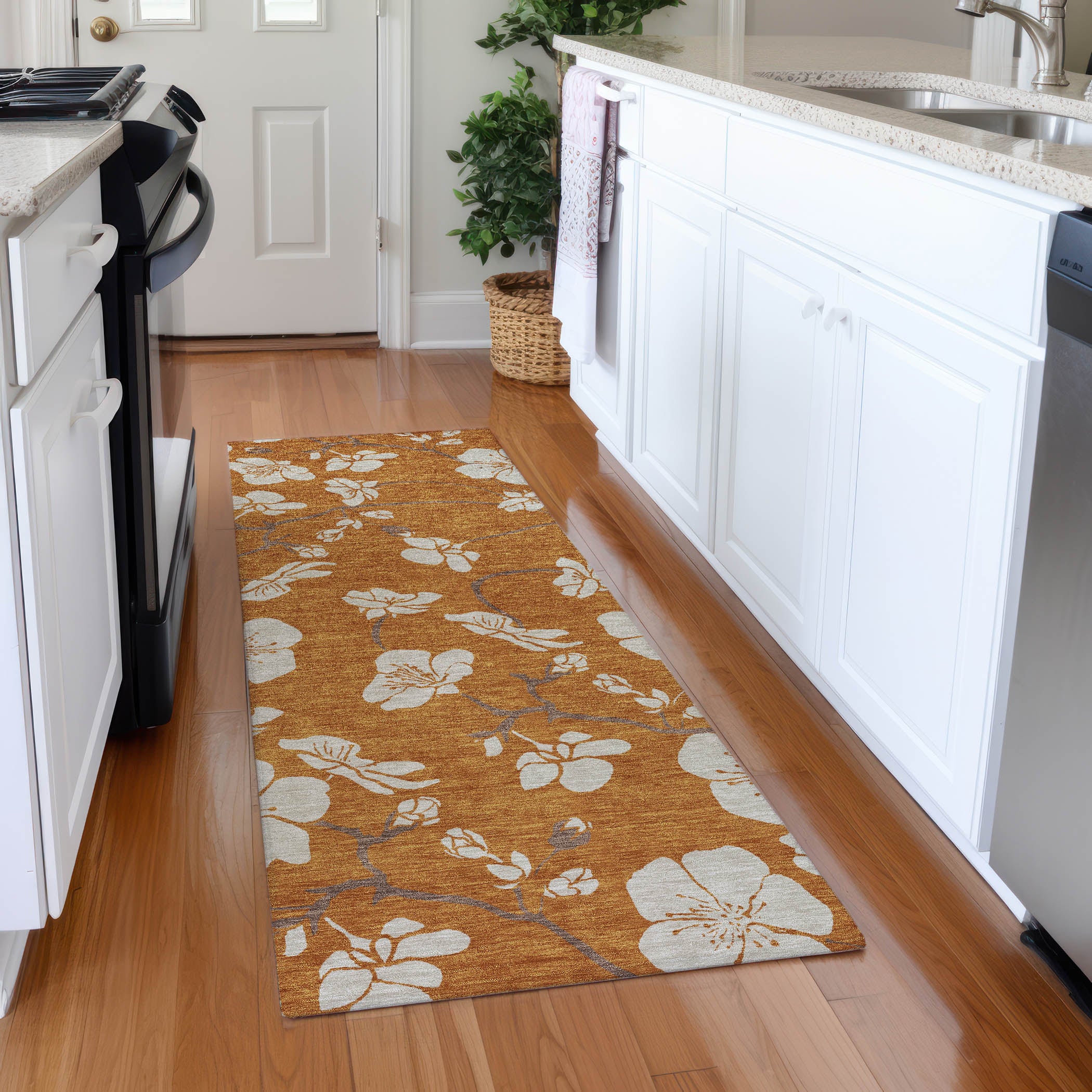 Oaxaca Machine Washable Transitional Paprika Orange Rug 2'3" x 7'6" #shape_Runner