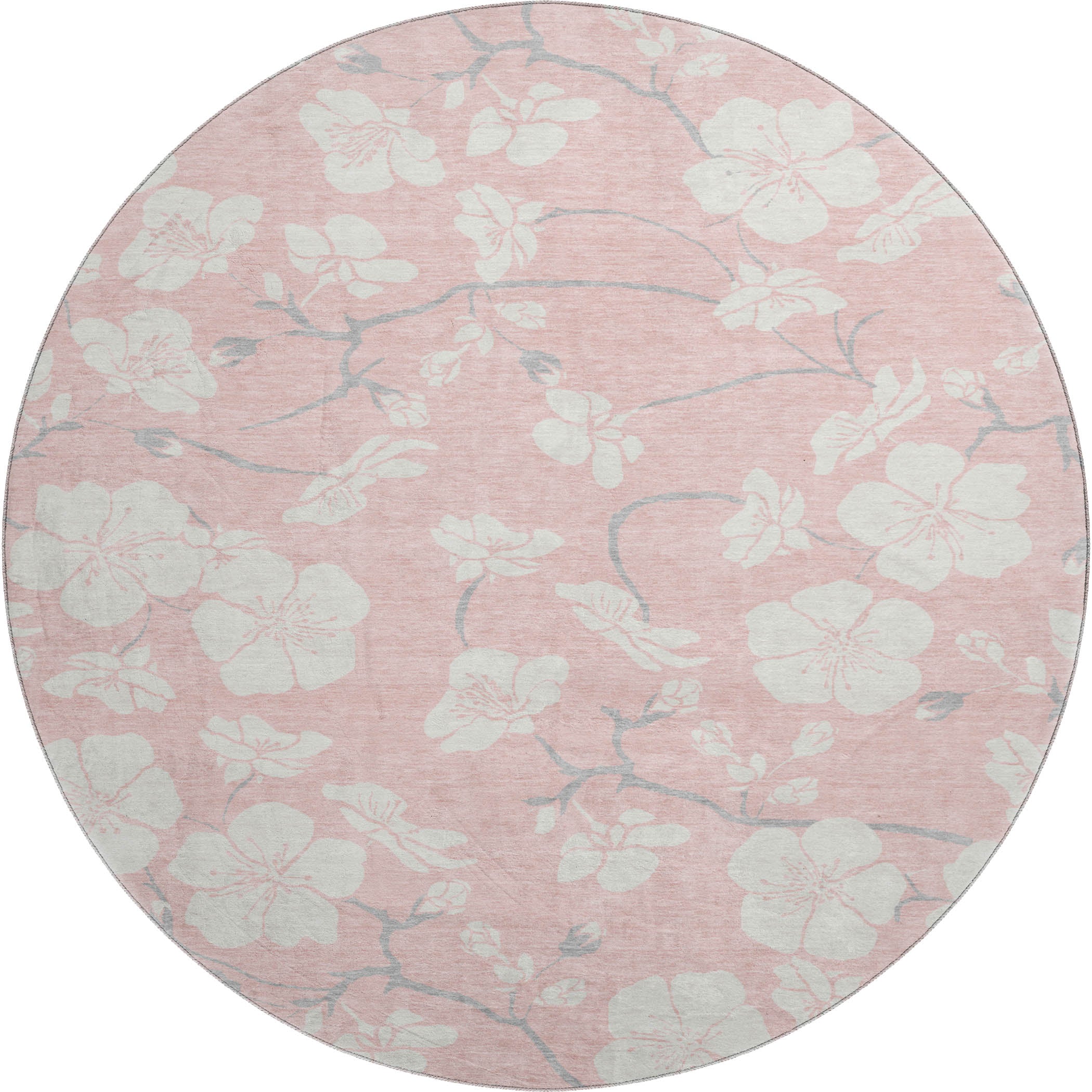 Oaxaca Machine Washable Transitional Pink Rug 8' x 8' #shape_Round