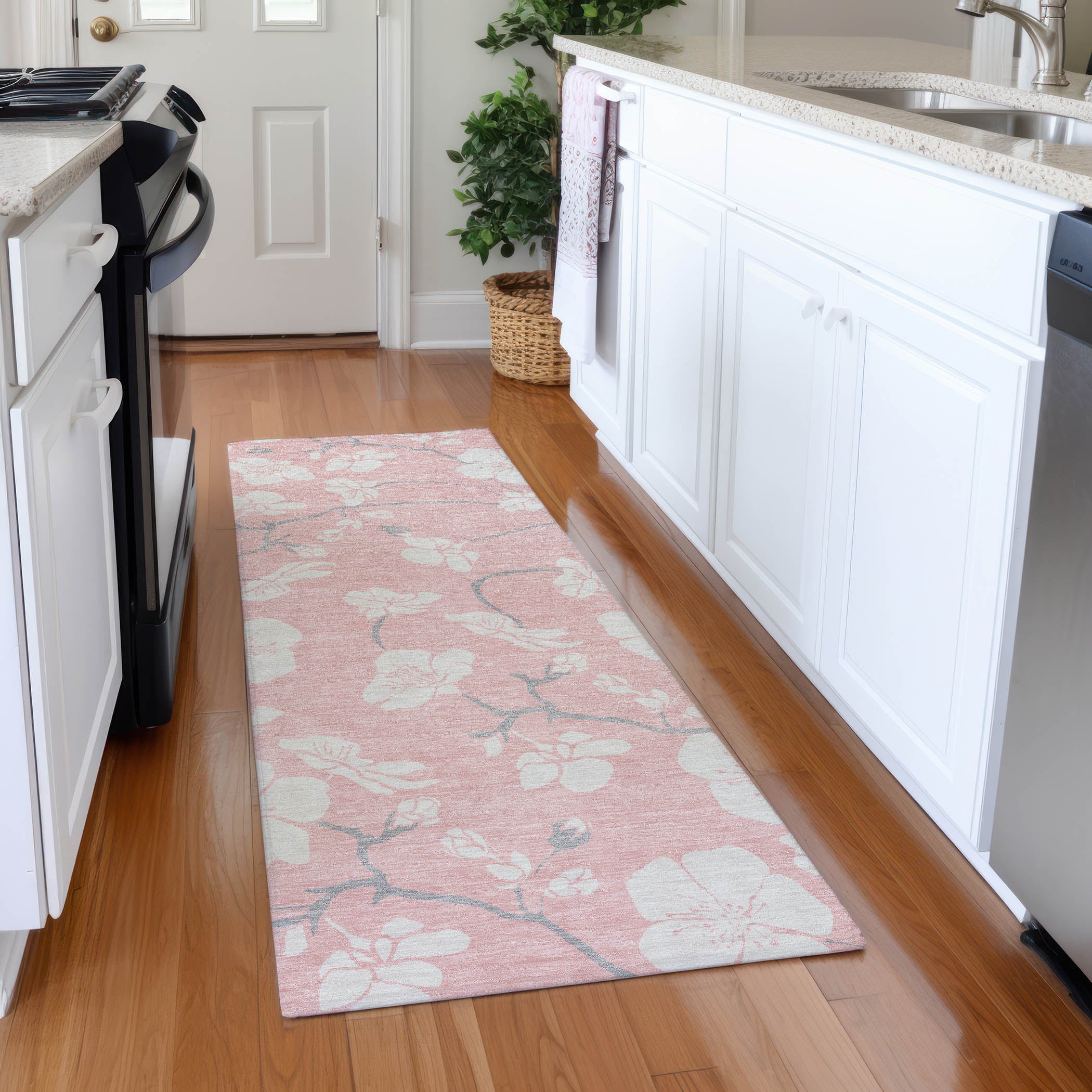 Oaxaca Machine Washable Transitional Pink Rug 2'3" x 7'6" #shape_Runner