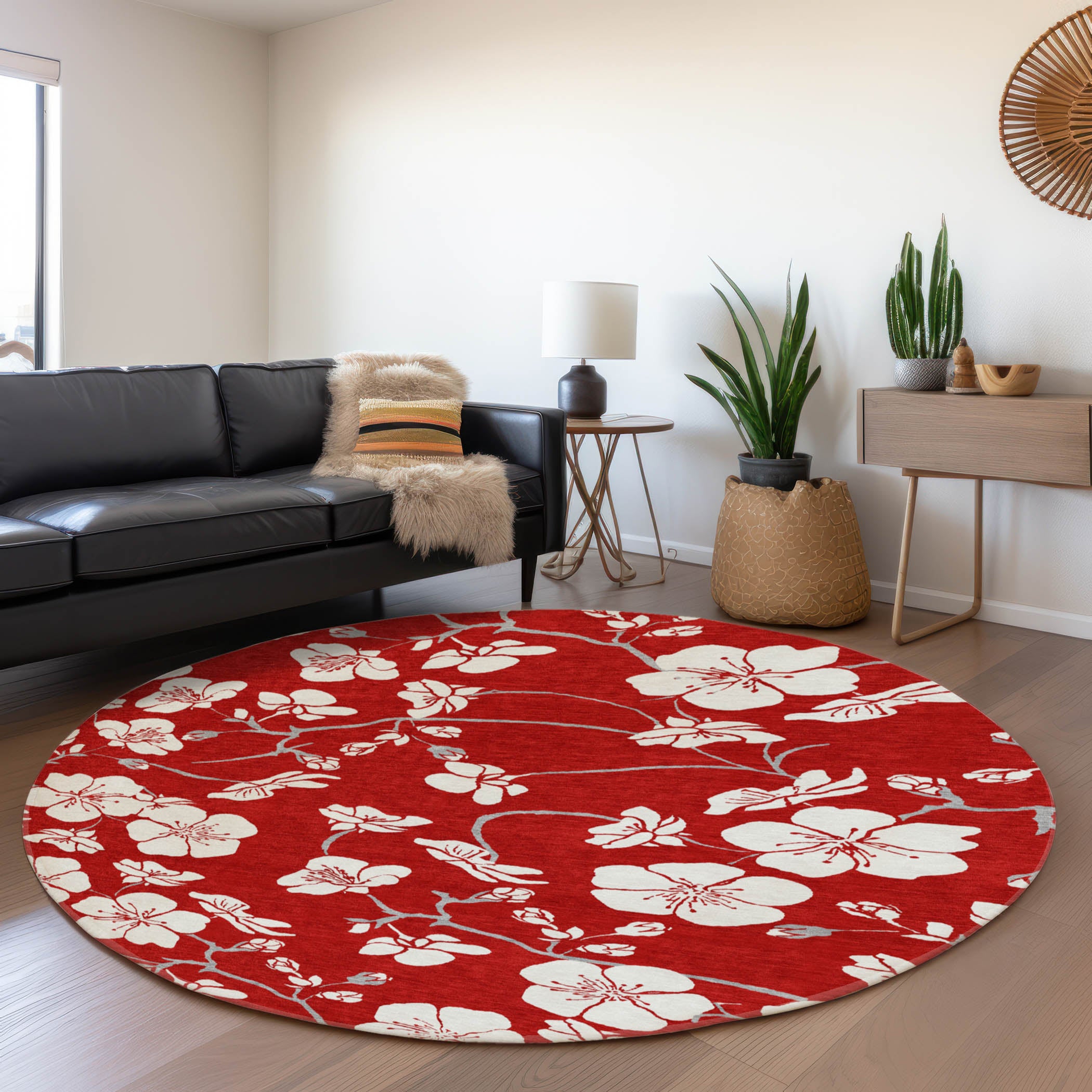 Oaxaca Machine Washable Transitional Red Rug 8' x 8' #shape_Round