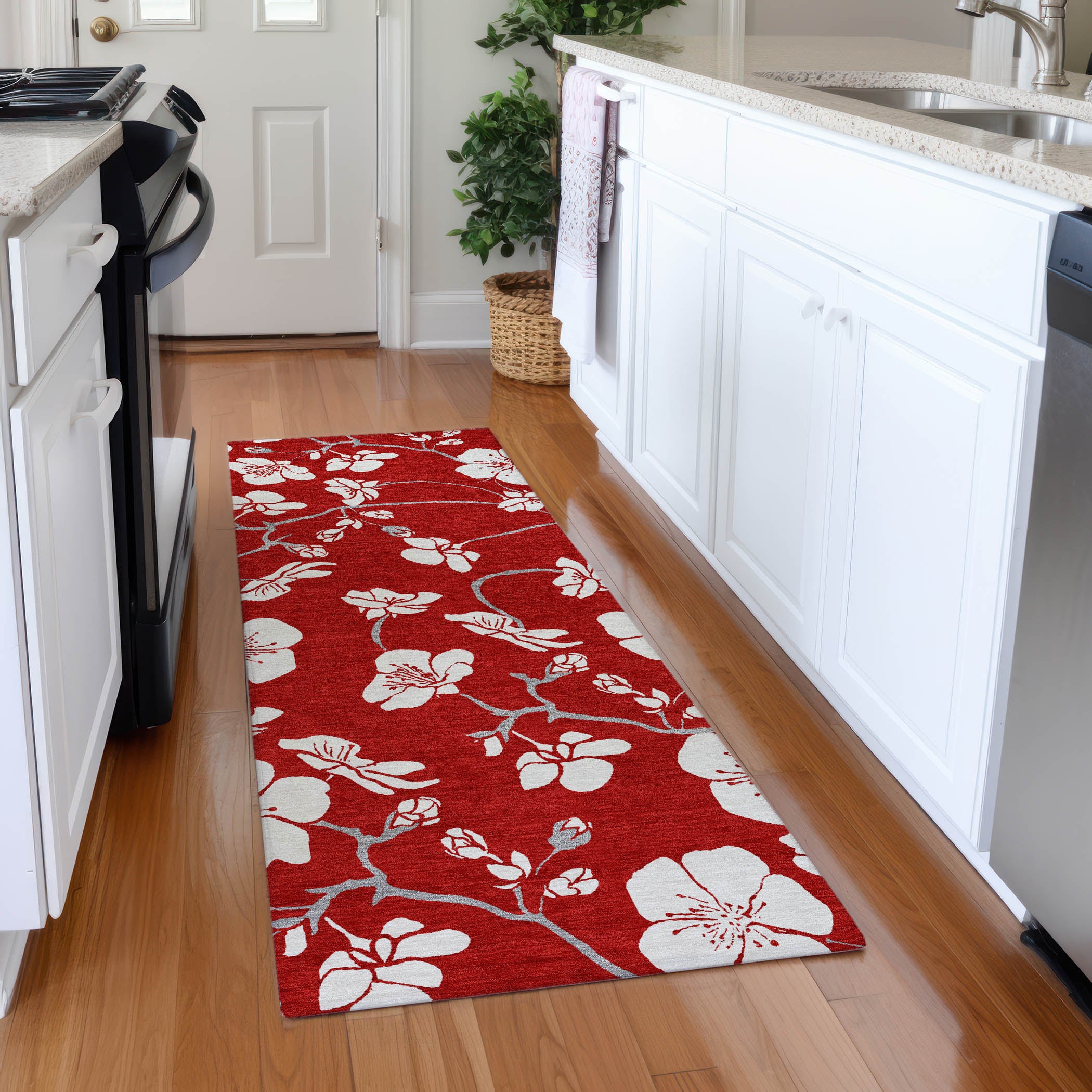 Oaxaca Machine Washable Transitional Red Rug 2'3" x 7'6" #shape_Runner
