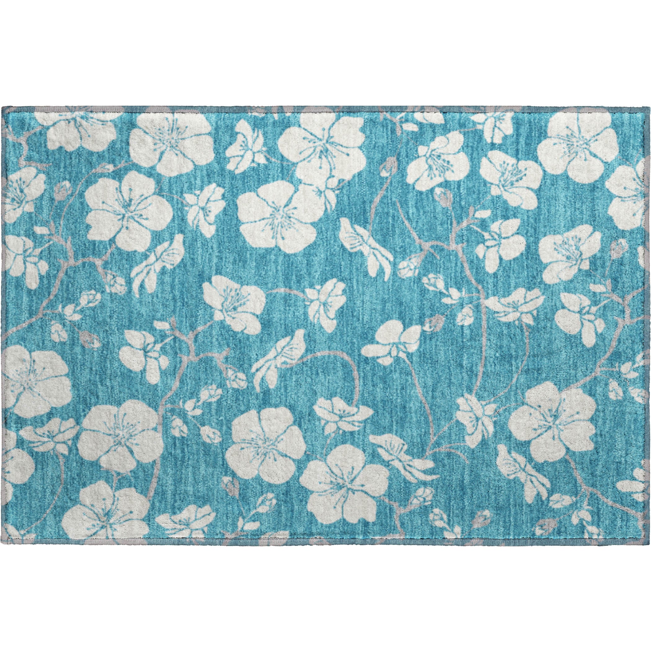 Oaxaca Machine Washable Transitional Turquoise Teal Rug 1'8" x 2'6" #shape_Rectangle