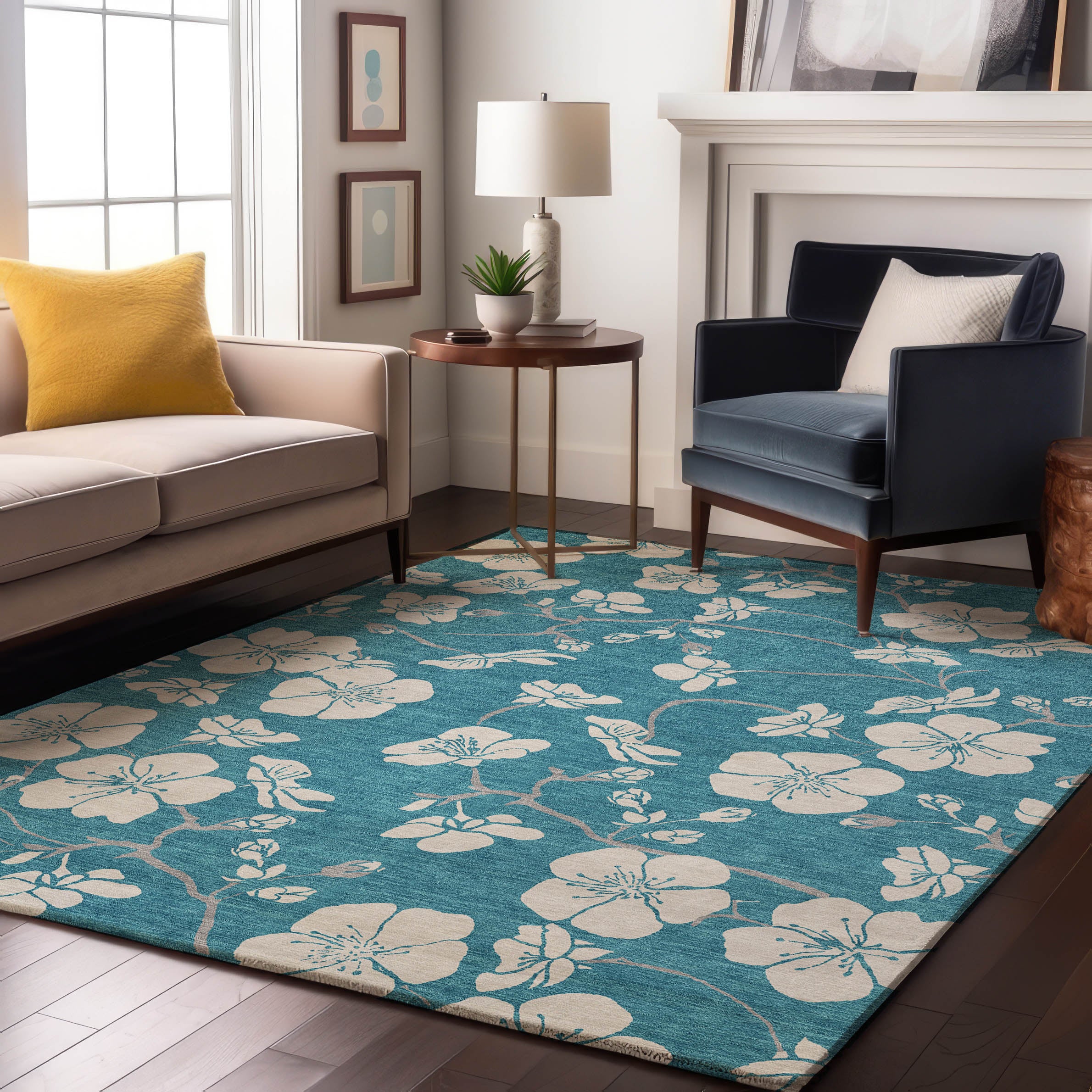 Oaxaca Machine Washable Transitional Turquoise Teal Rug 2'6" x 3'10" #shape_Rectangle
