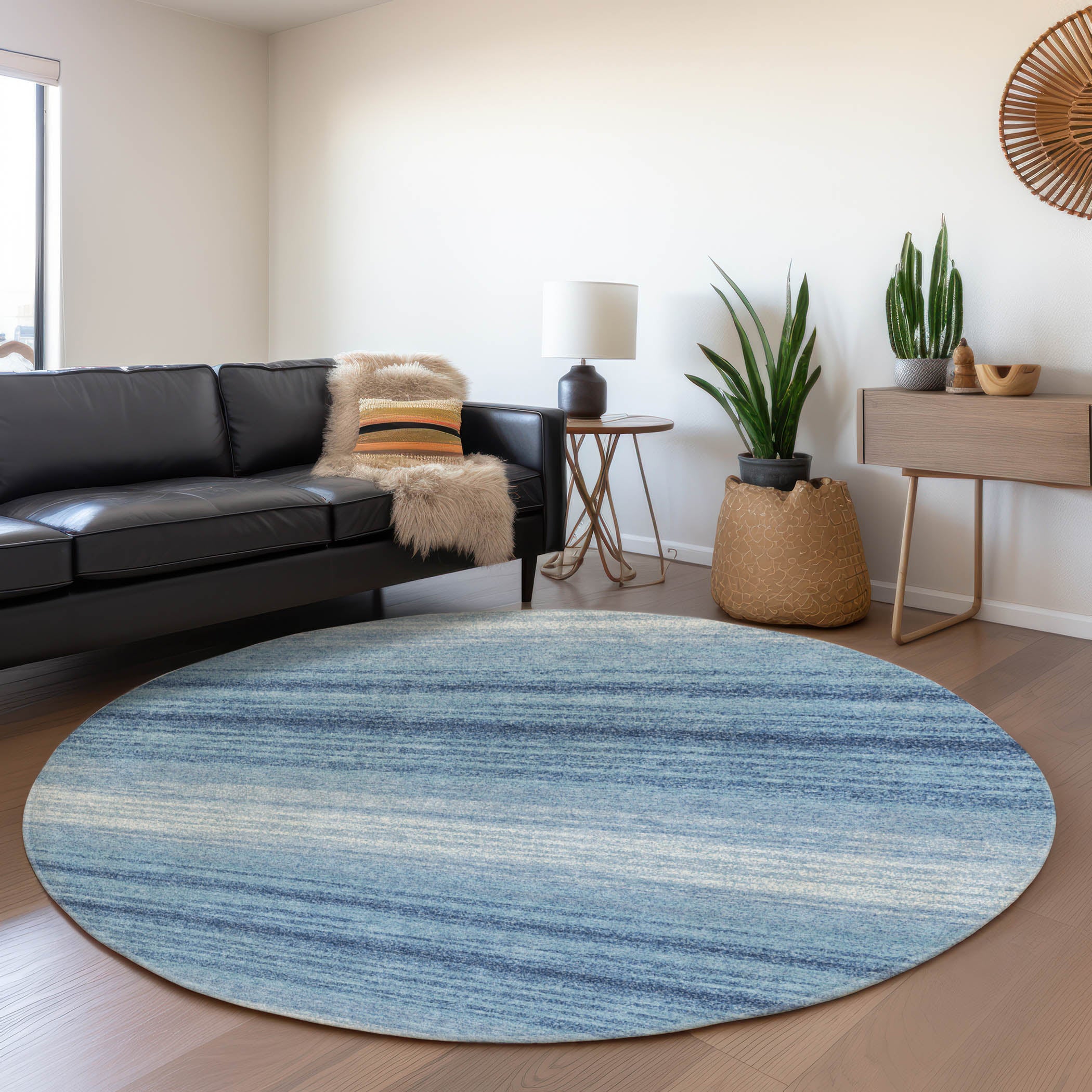 Tallinn Machine Washable Transitional Blue Rug 8' x 8' #shape_Round