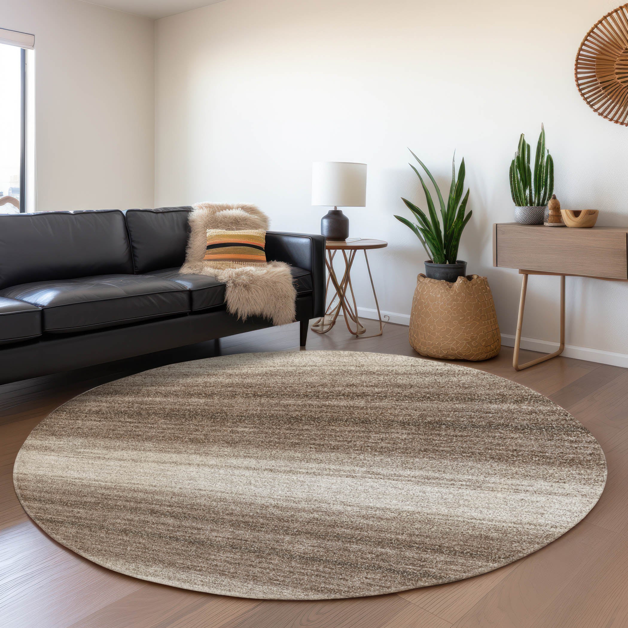 Tallinn Machine Washable Transitional Brown Rug 8' x 8' #shape_Round