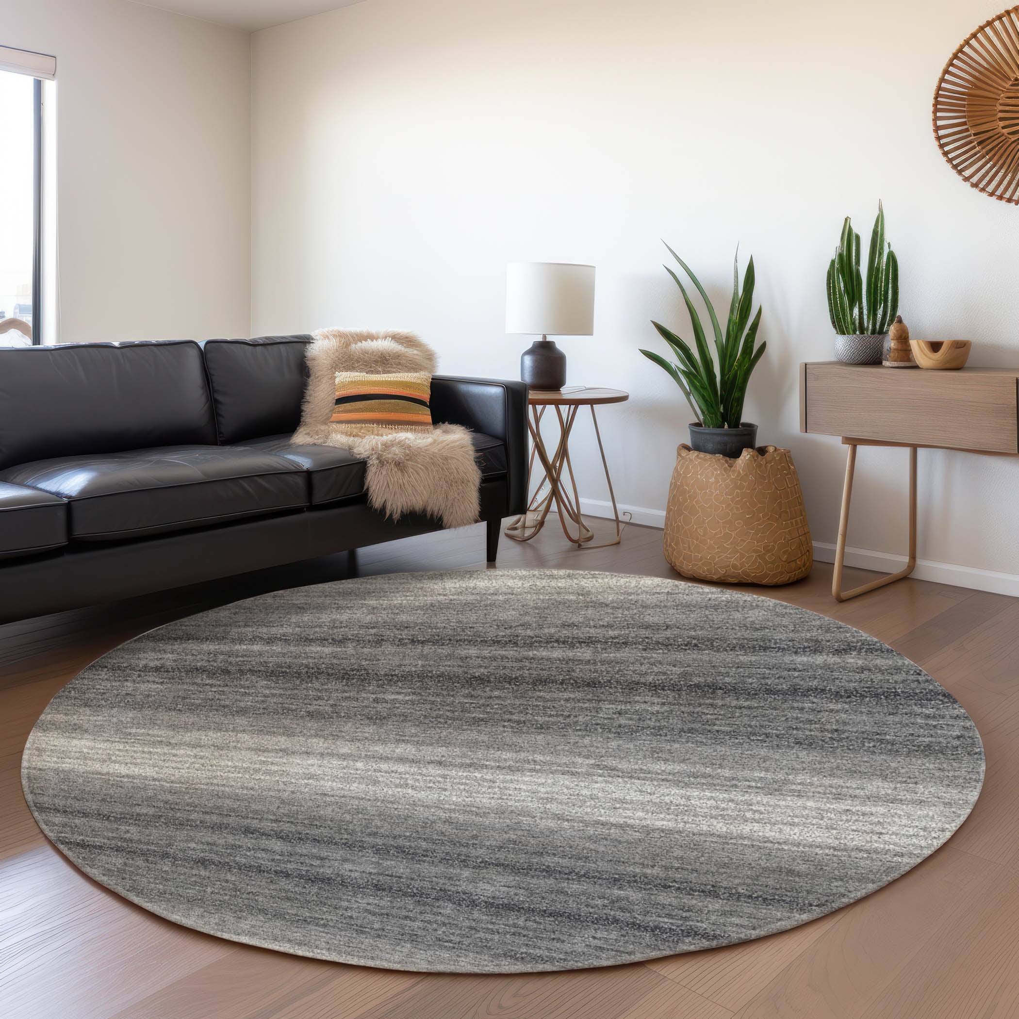 Tallinn Machine Washable Transitional Gray Rug 8' x 8' #shape_Round