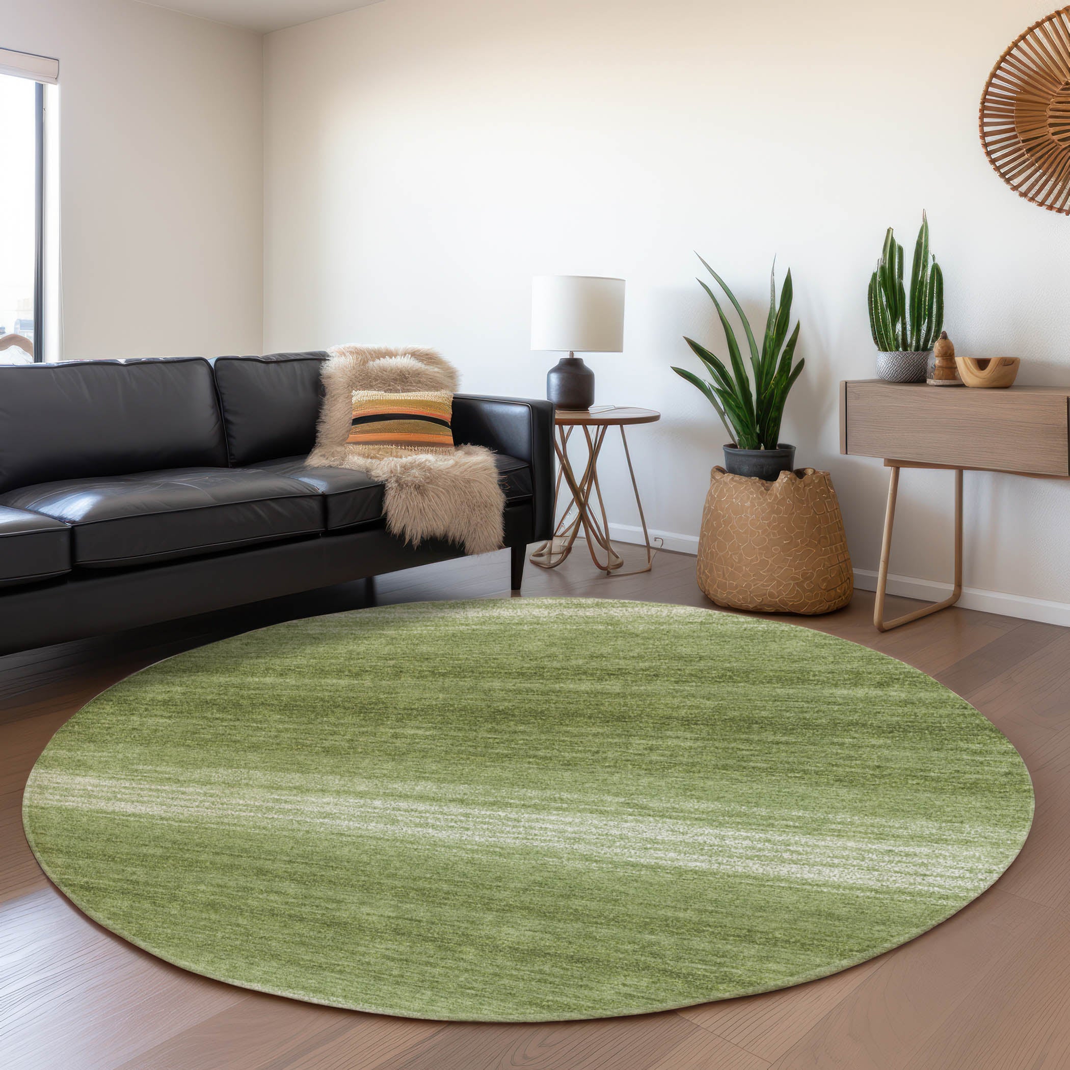 Tallinn Machine Washable Transitional Green Rug 8' x 8' #shape_Round