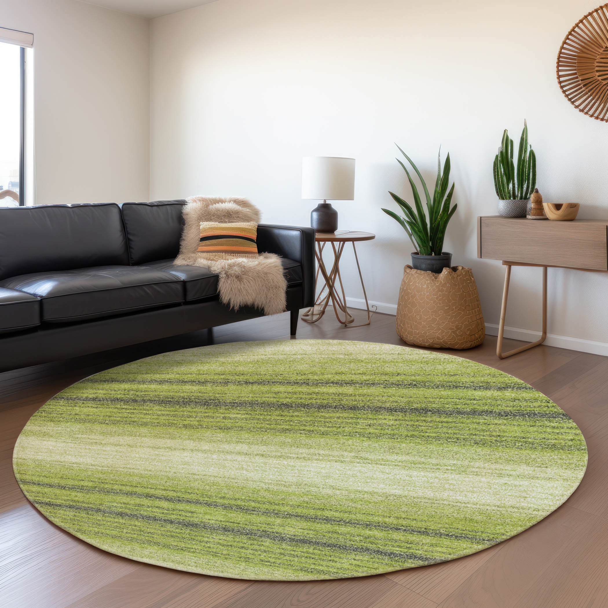 Tallinn Machine Washable Transitional Lime Green Rug 8' x 8' #shape_Round