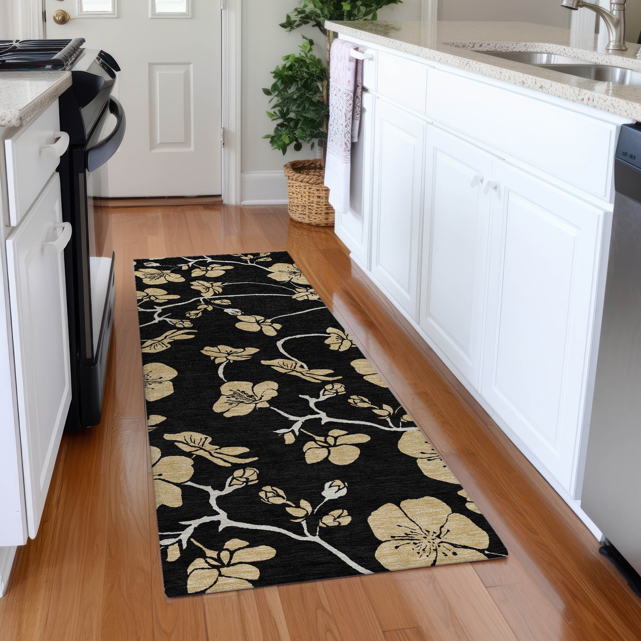 Chiang Mai Machine Washable Transitional Black Rug 2'3" x 7'6" #shape_Runner