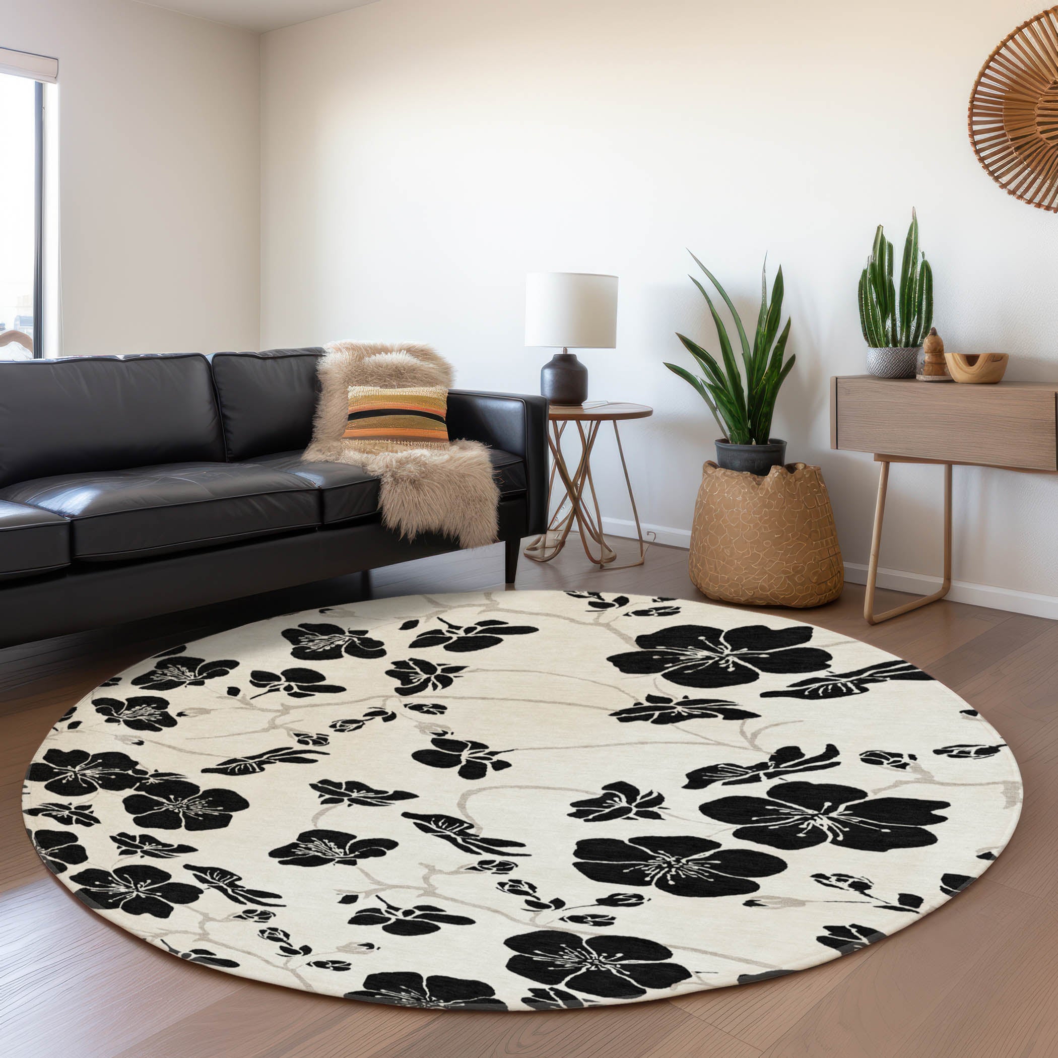 Chiang Mai Machine Washable Transitional Ivory Rug 8' x 8' #shape_Round