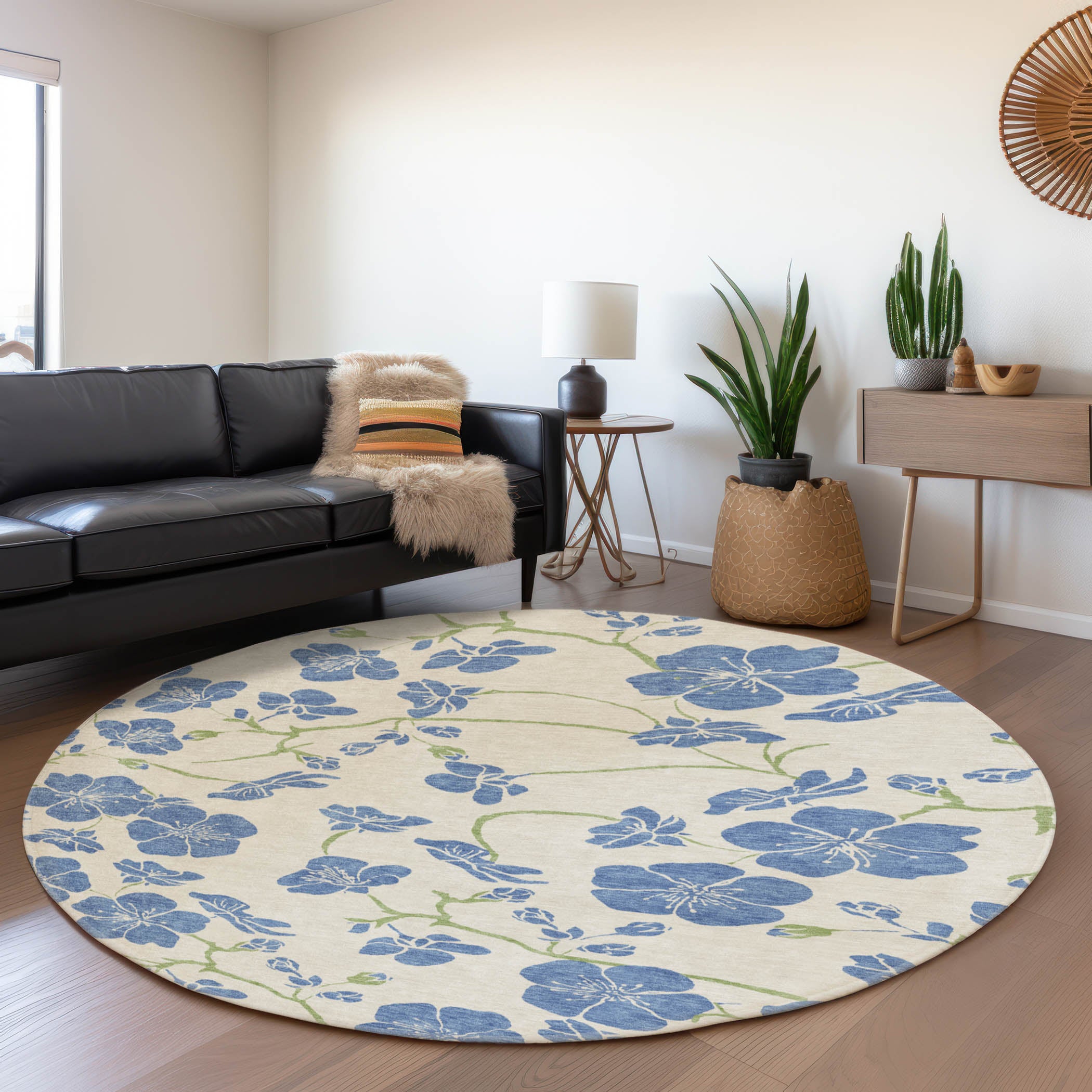 Chiang Mai Machine Washable Transitional Linen Ivory Rug 8' x 8' #shape_Round