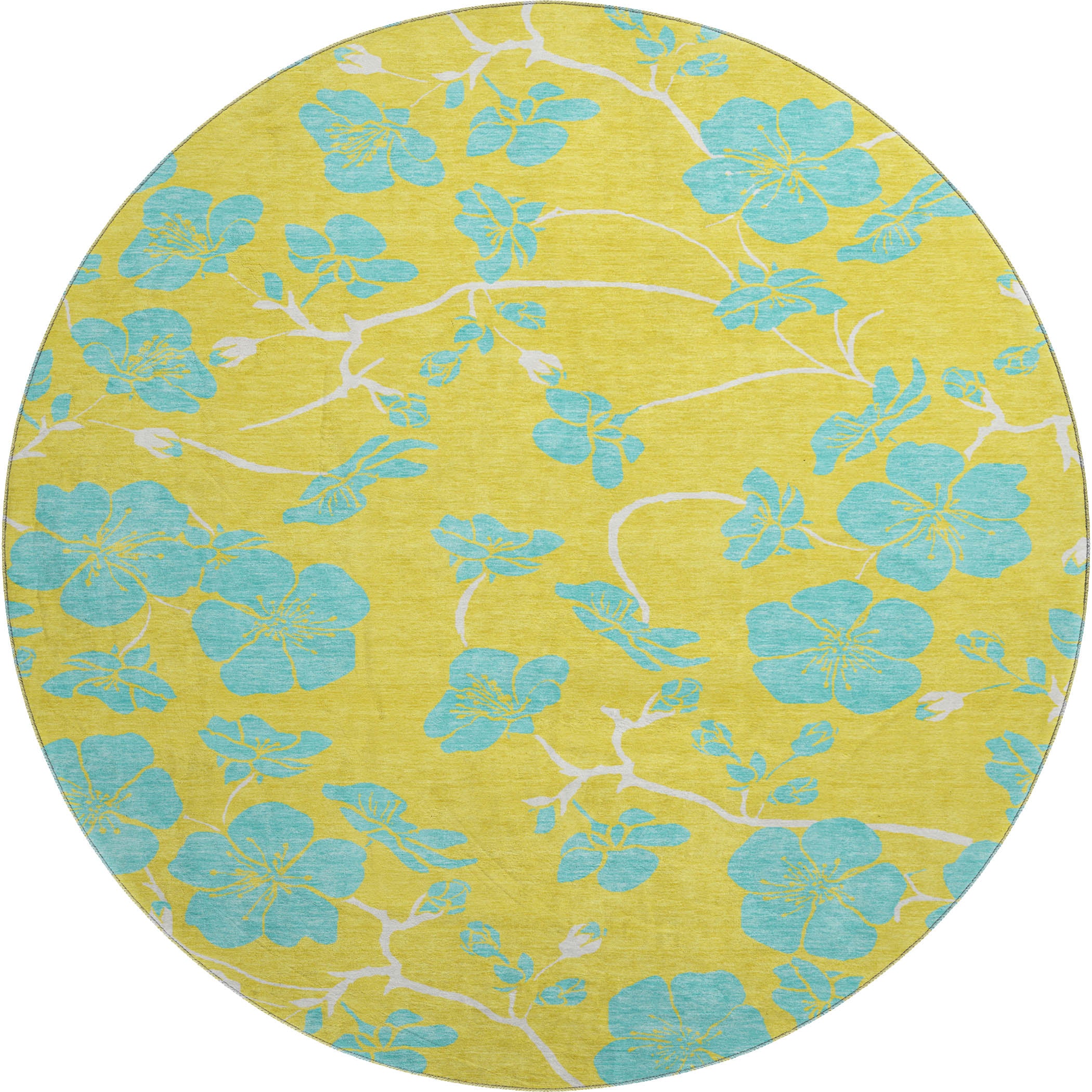 Chiang Mai Machine Washable Transitional Yellow Gold Rug 8' x 8' #shape_Round