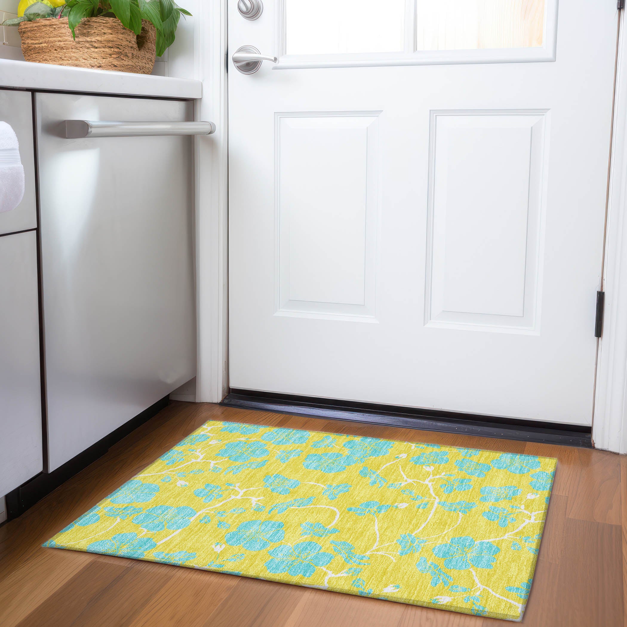 Chiang Mai Machine Washable Transitional Yellow Gold Rug 1'8" x 2'6" #shape_Rectangle