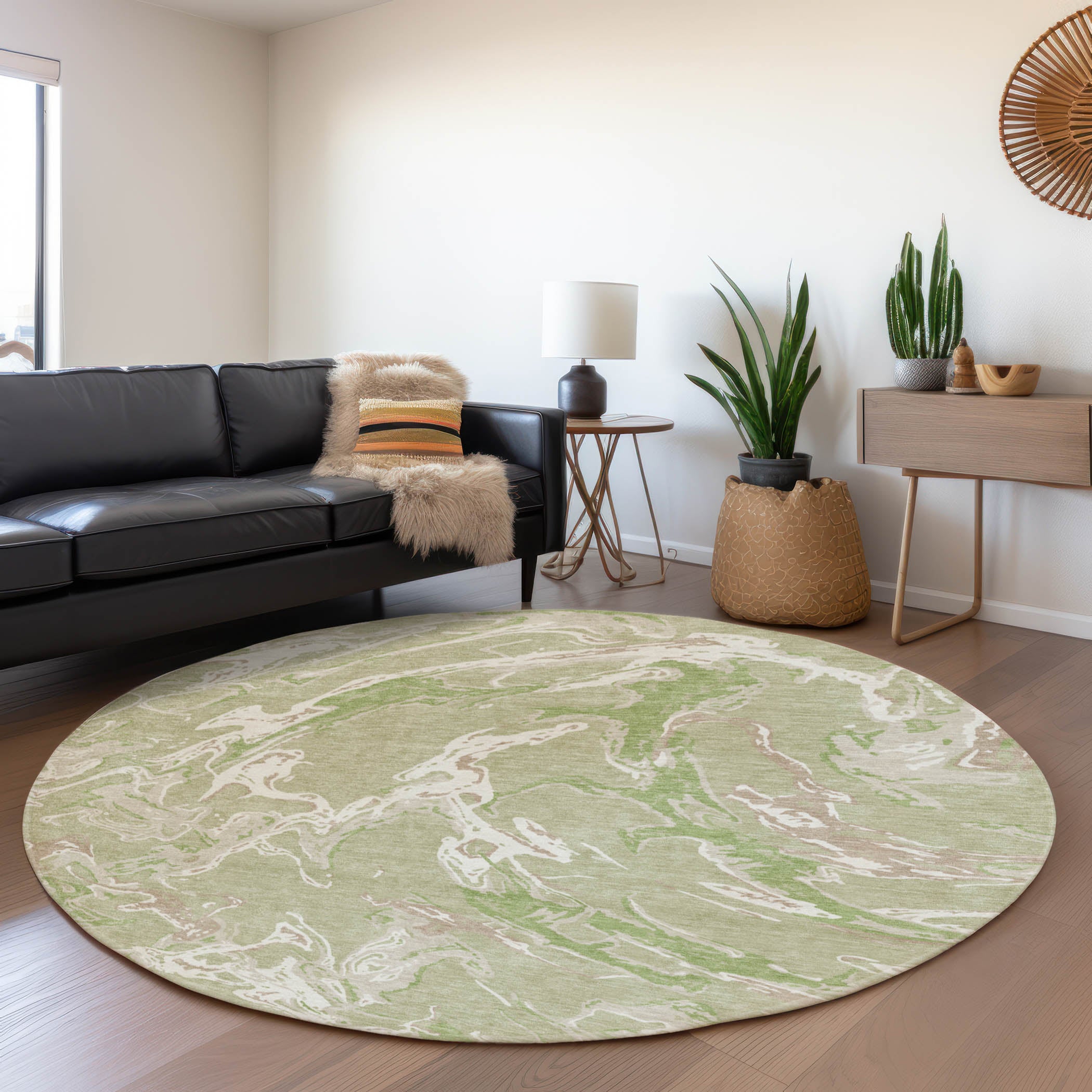 Tbilisi Machine Washable Transitional Aloe Green Rug 8' x 8' #shape_Round