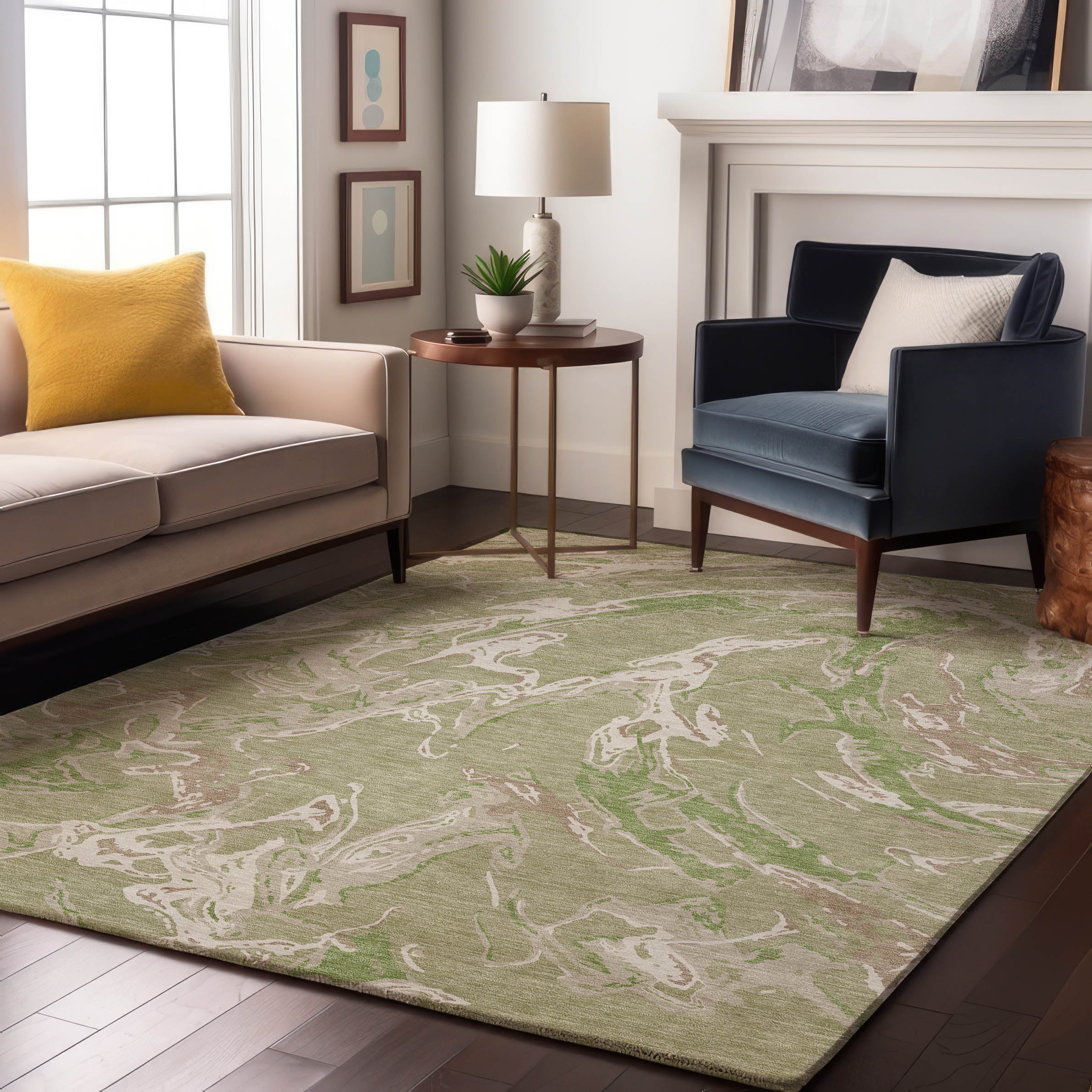 Tbilisi Machine Washable Transitional Aloe Green Rug 2'6" x 3'10" #shape_Rectangle