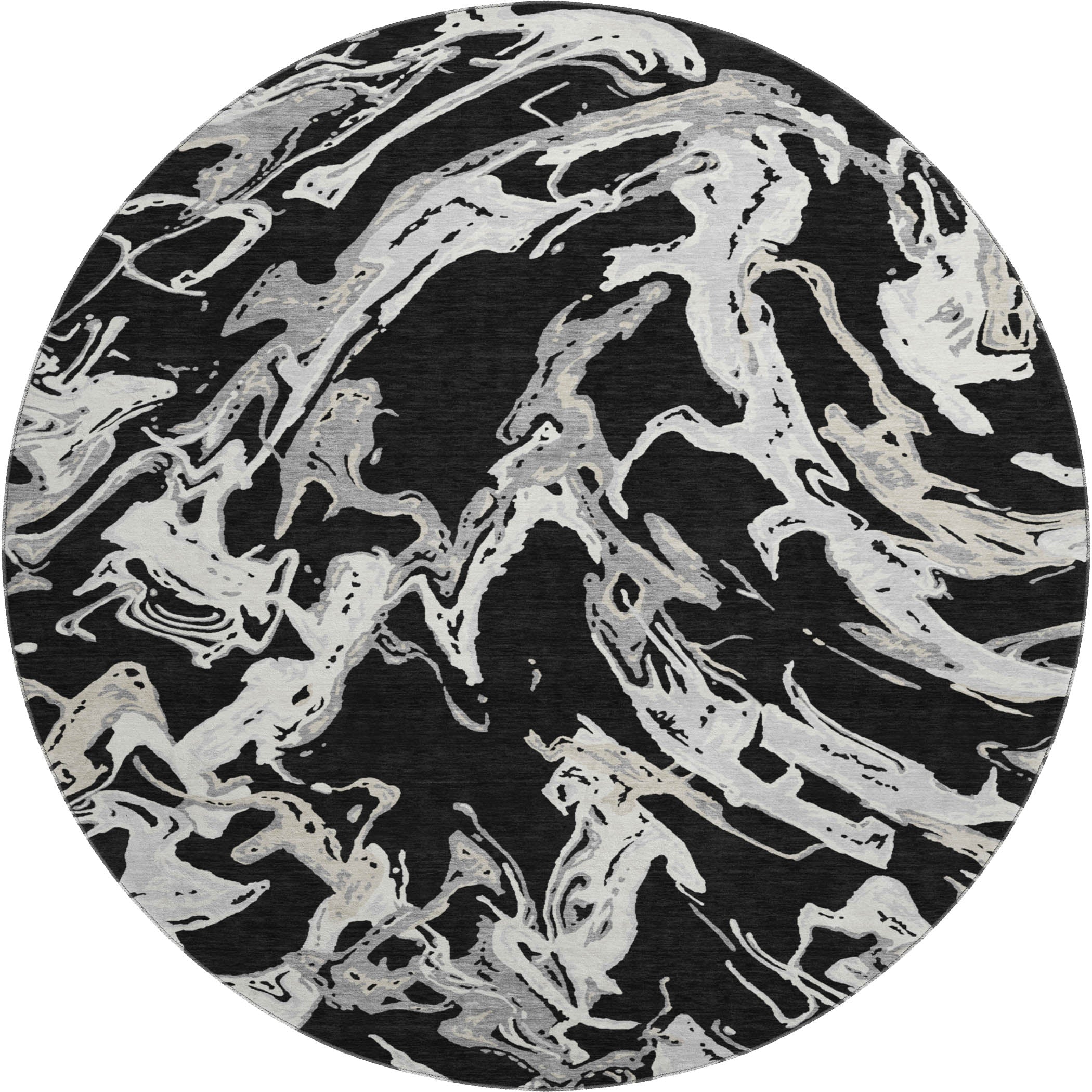 Tbilisi Machine Washable Transitional Black Rug 8' x 8' #shape_Round