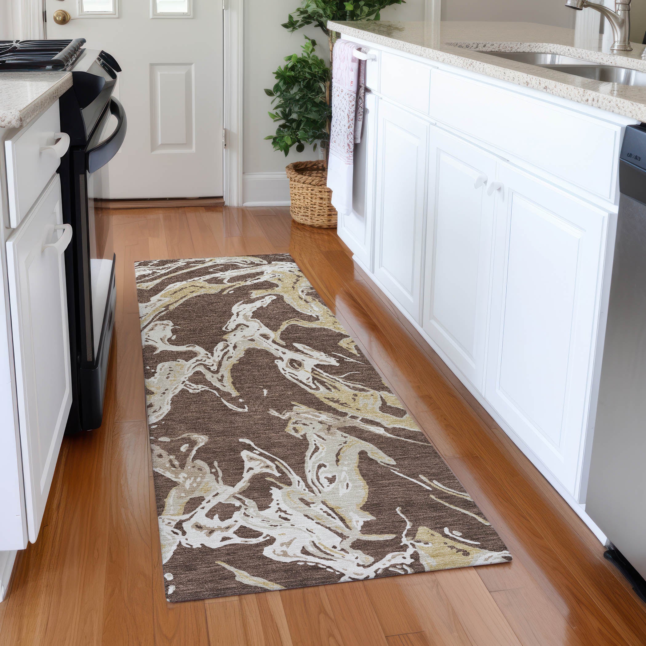 Tbilisi Machine Washable Transitional Brown Rug 2'3" x 7'6" #shape_Runner