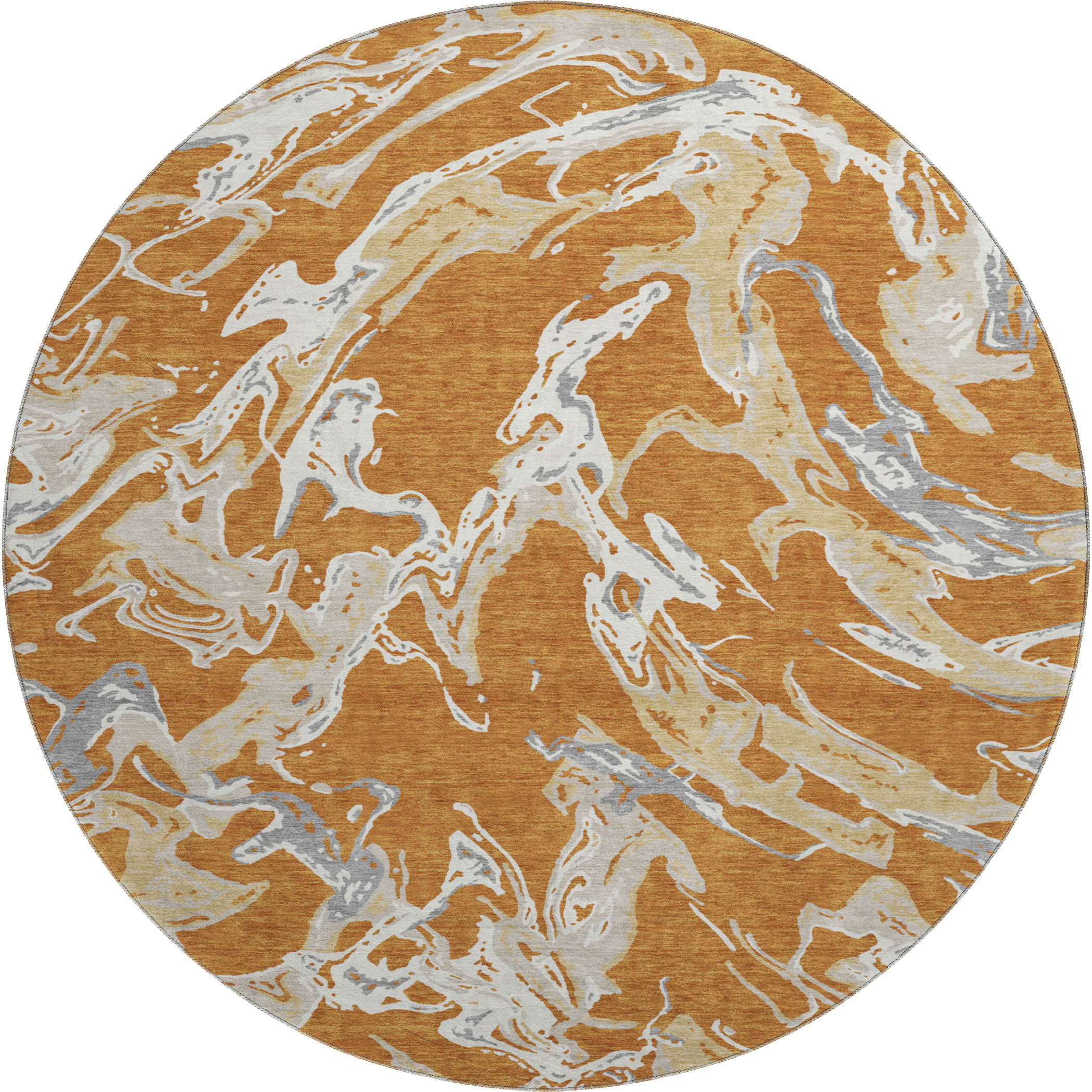 Tbilisi Machine Washable Transitional Copper Orange Rug 8' x 8' #shape_Round