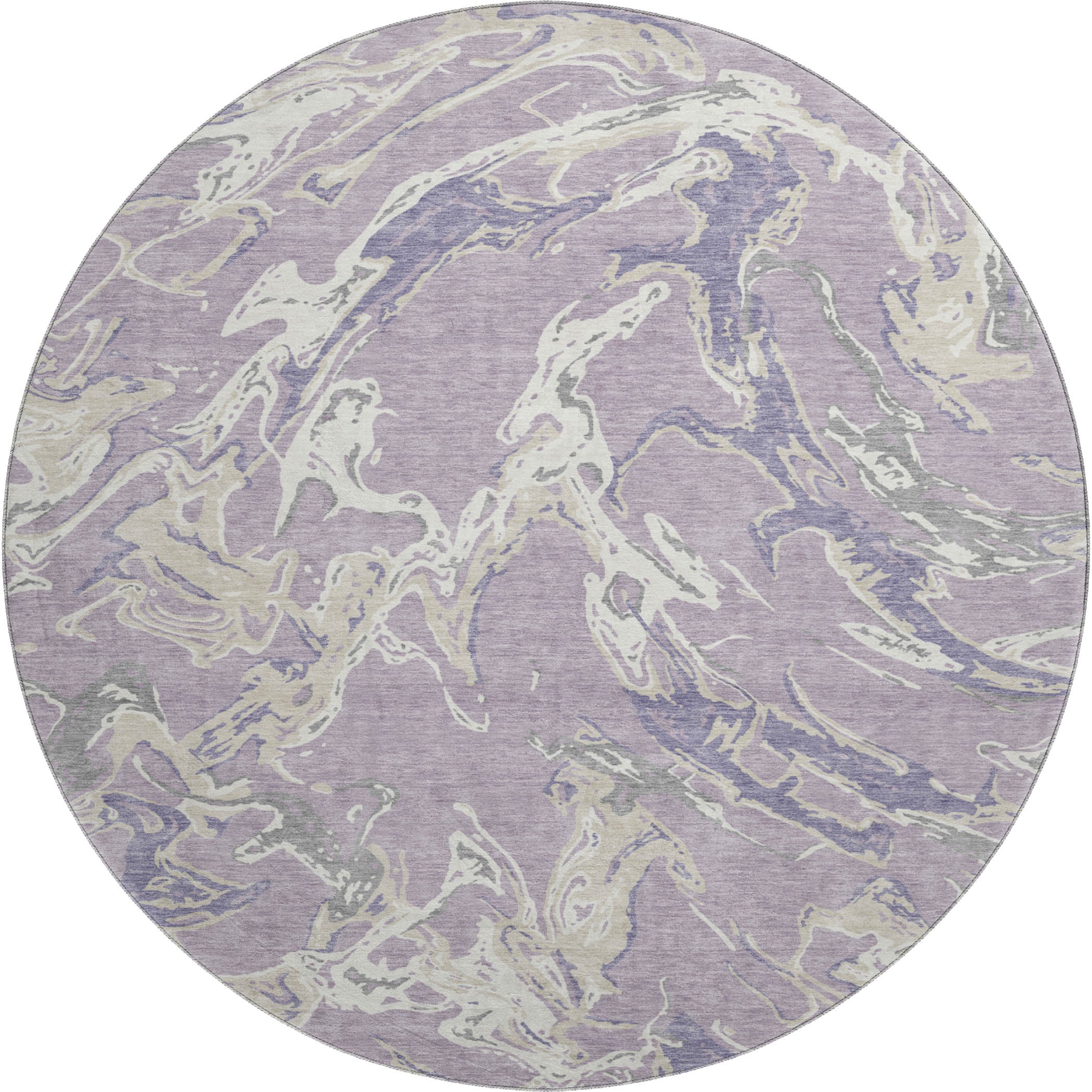 Tbilisi Machine Washable Transitional Lavender Purple Rug 8' x 8' #shape_Round