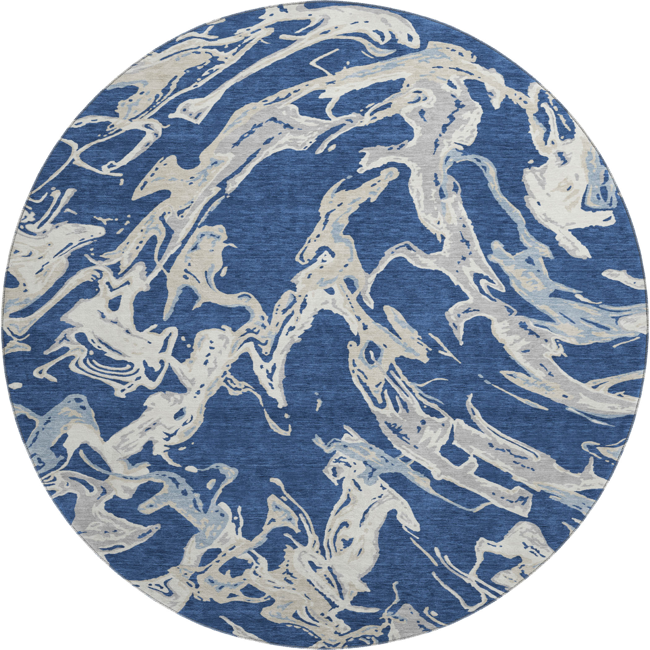 Tbilisi Machine Washable Transitional Navy Blue Rug 8' x 8' #shape_Round