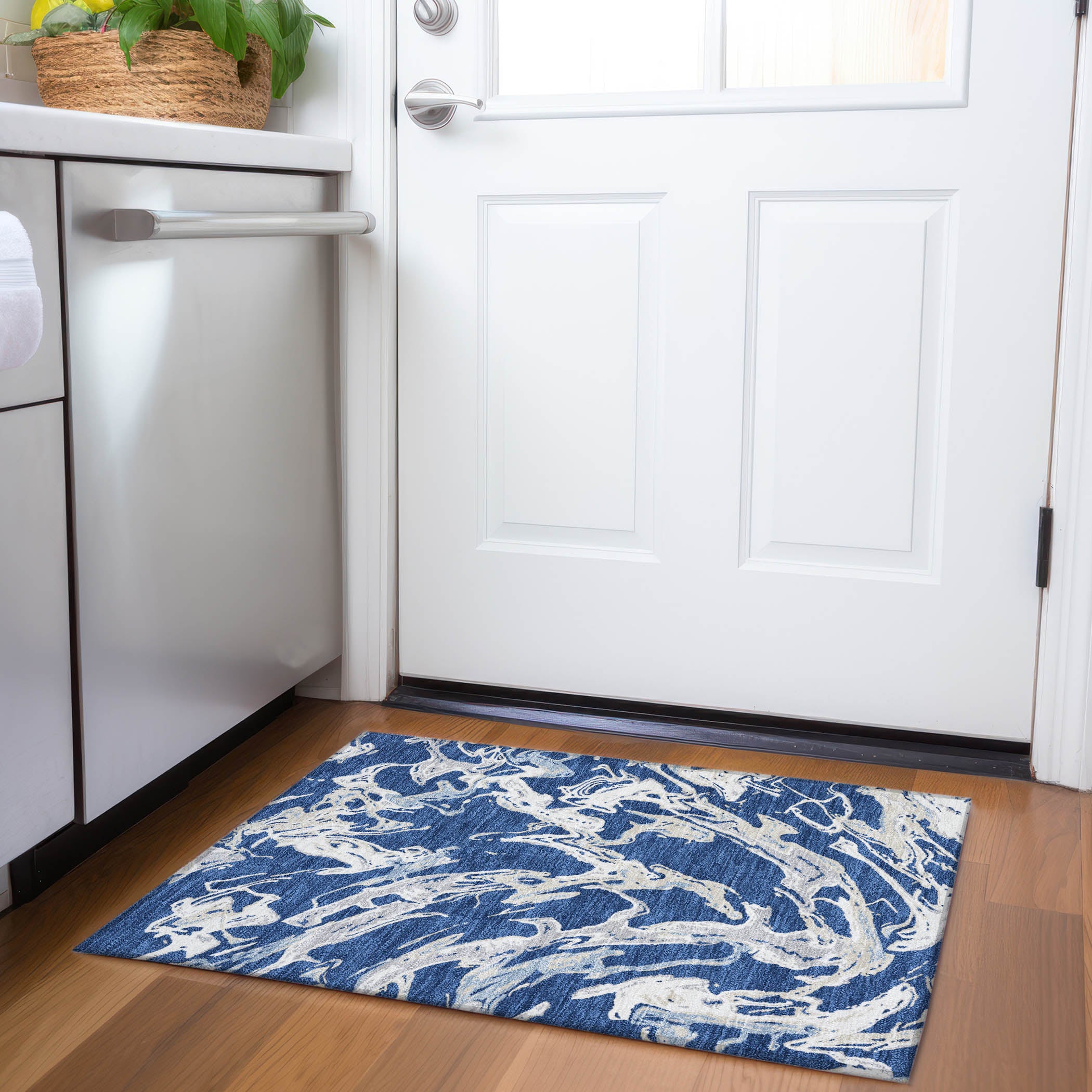 Tbilisi Machine Washable Transitional Navy Blue Rug 1'8" x 2'6" #shape_Rectangle