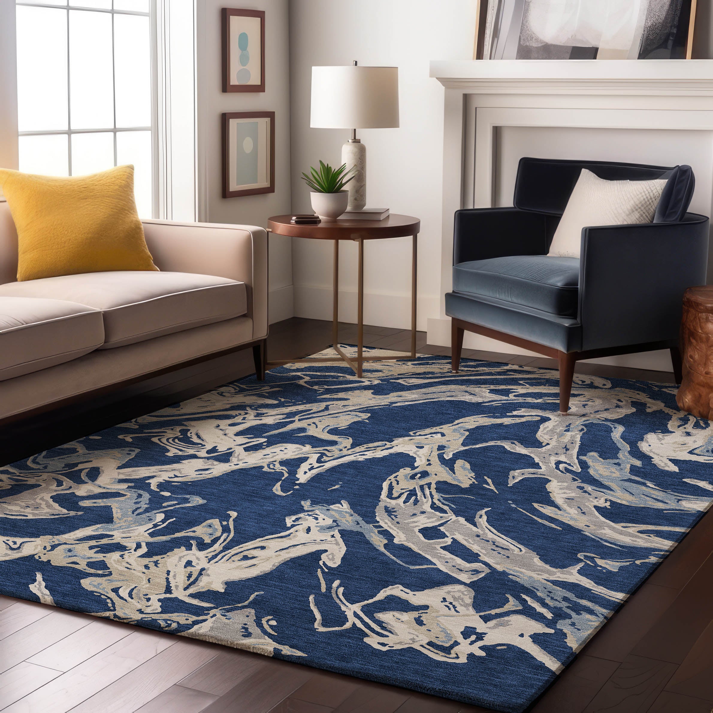 Tbilisi Machine Washable Transitional Navy Blue Rug 2'6" x 3'10" #shape_Rectangle