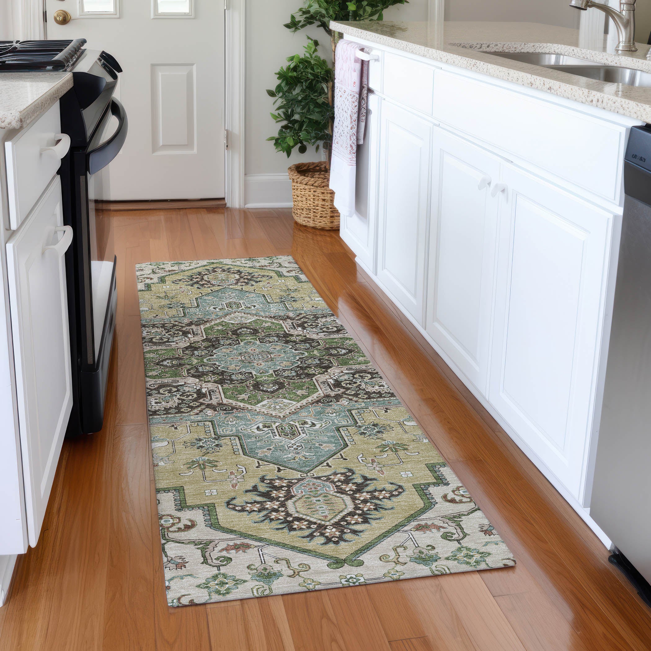 Kathmandu Machine Washable Traditional Beige Brown Rug 2'3" x 7'6" #shape_Runner