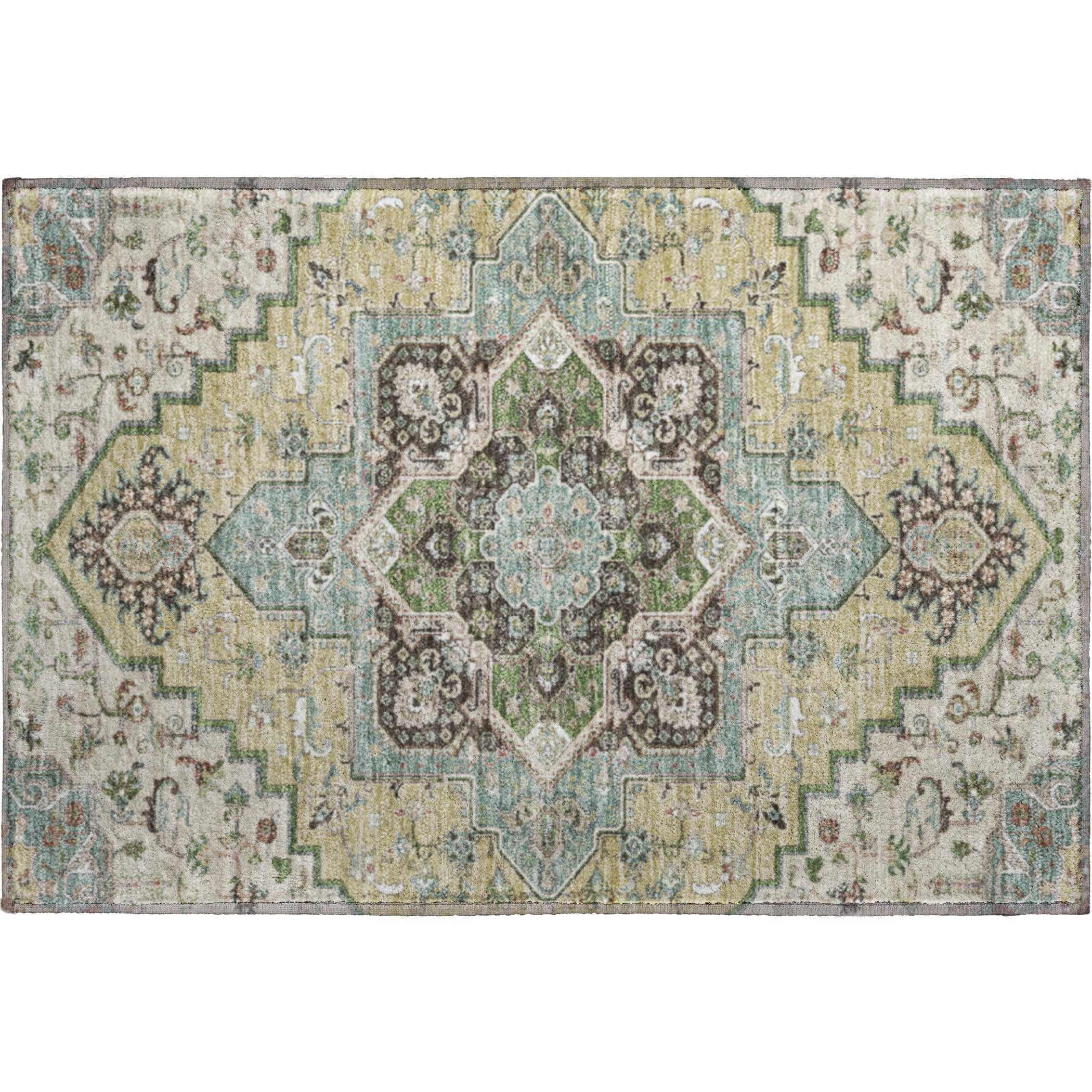 Kathmandu Machine Washable Traditional Beige Brown Rug 1'8" x 2'6" #shape_Rectangle