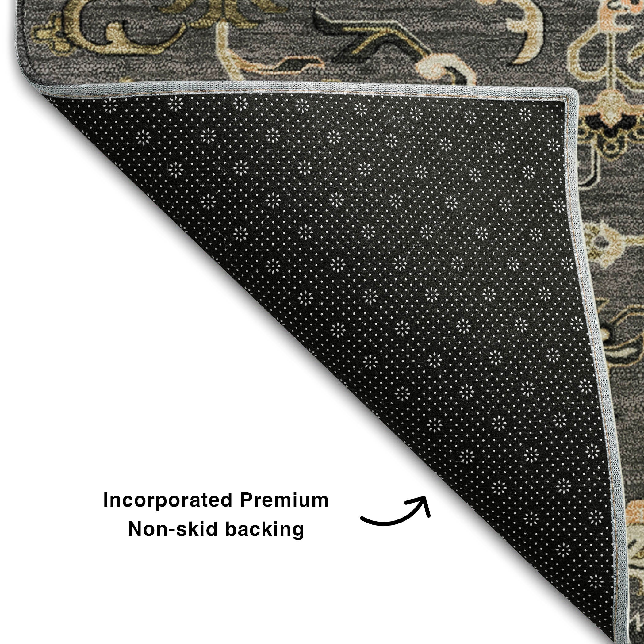 Kathmandu Machine Washable Traditional Black Rug 1'8" x 2'6" #shape_Rectangle