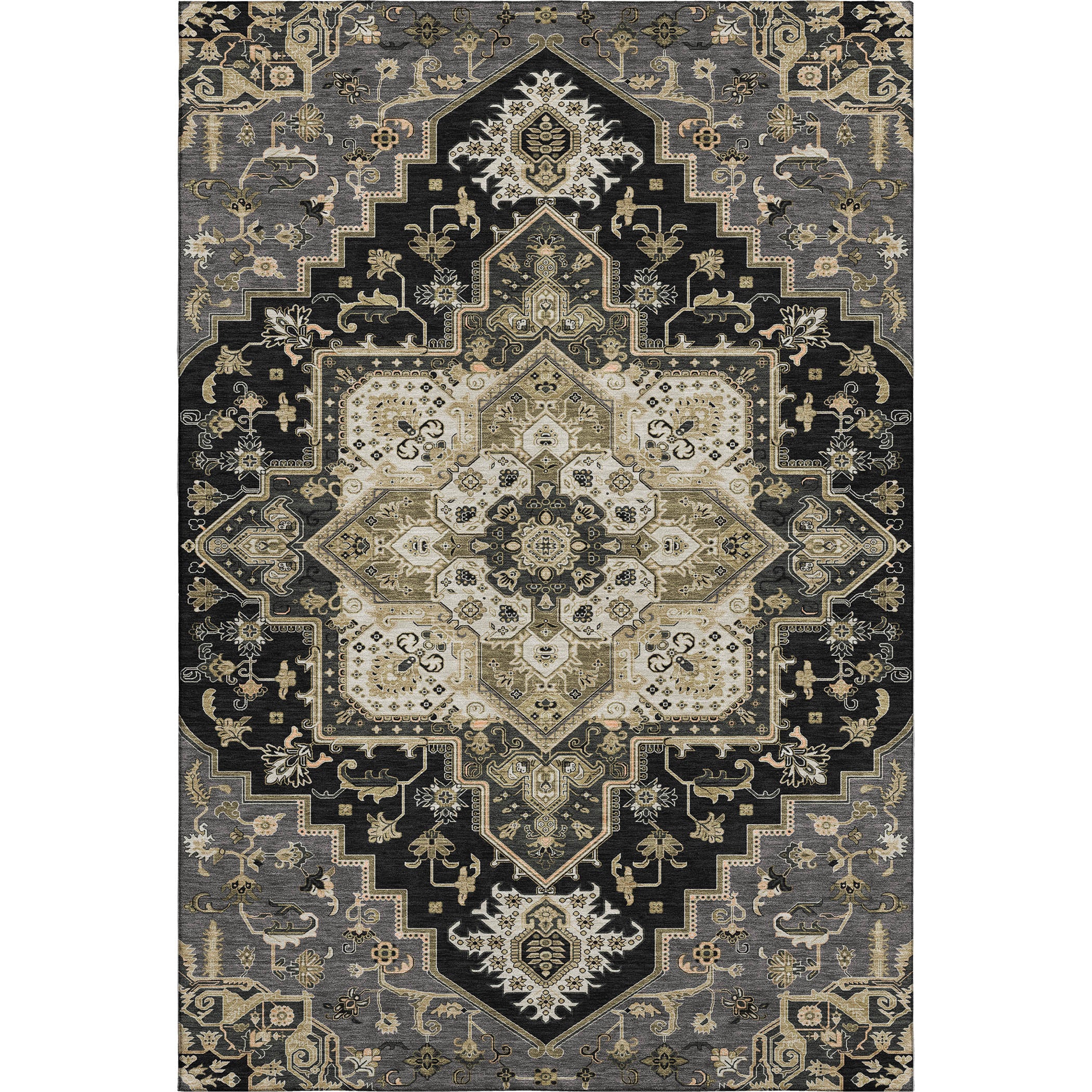 Kathmandu Machine Washable Traditional Black Rug 2'6" x 3'10" #shape_Rectangle