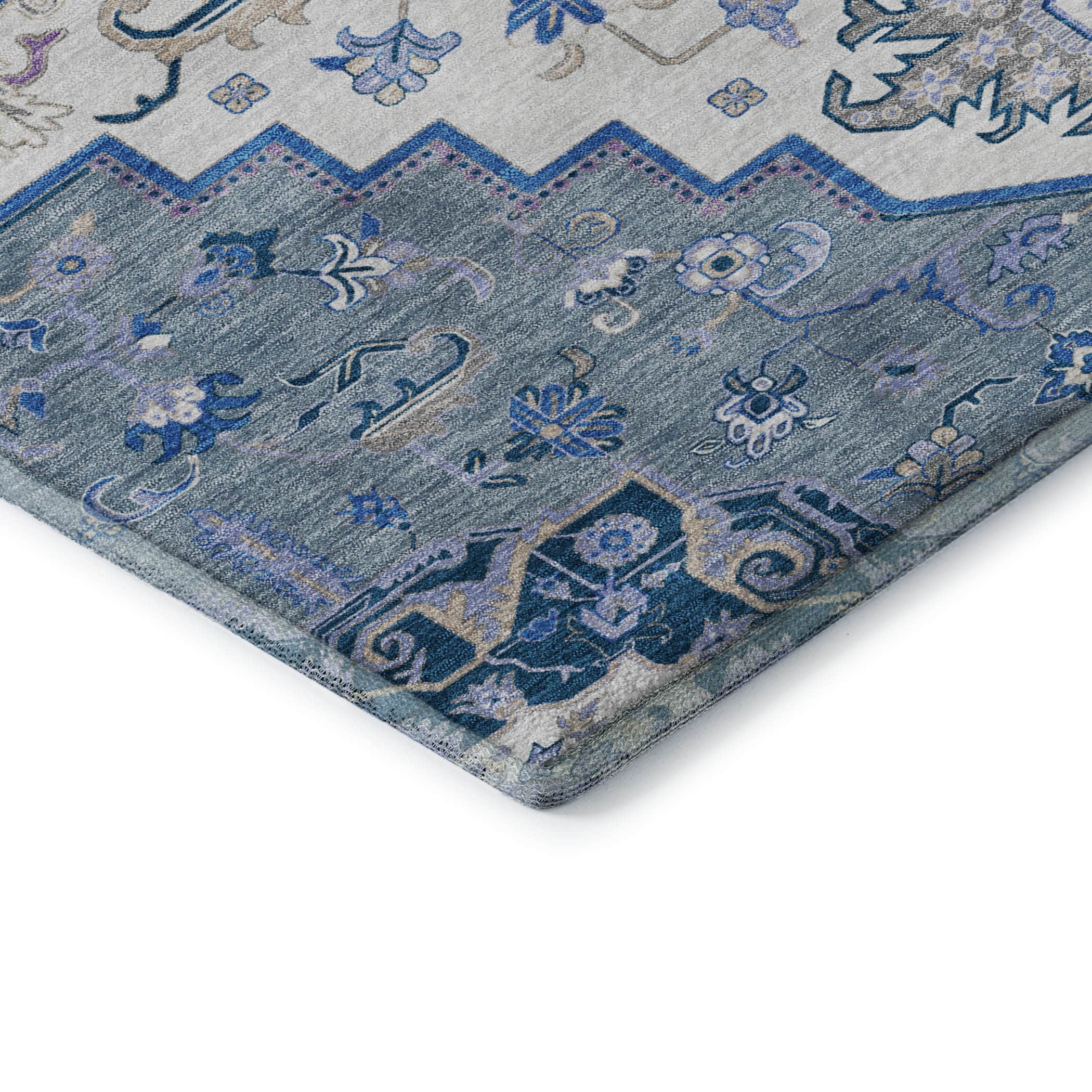 Kathmandu Machine Washable Traditional Blue Rug 1'8" x 2'6" #shape_Rectangle