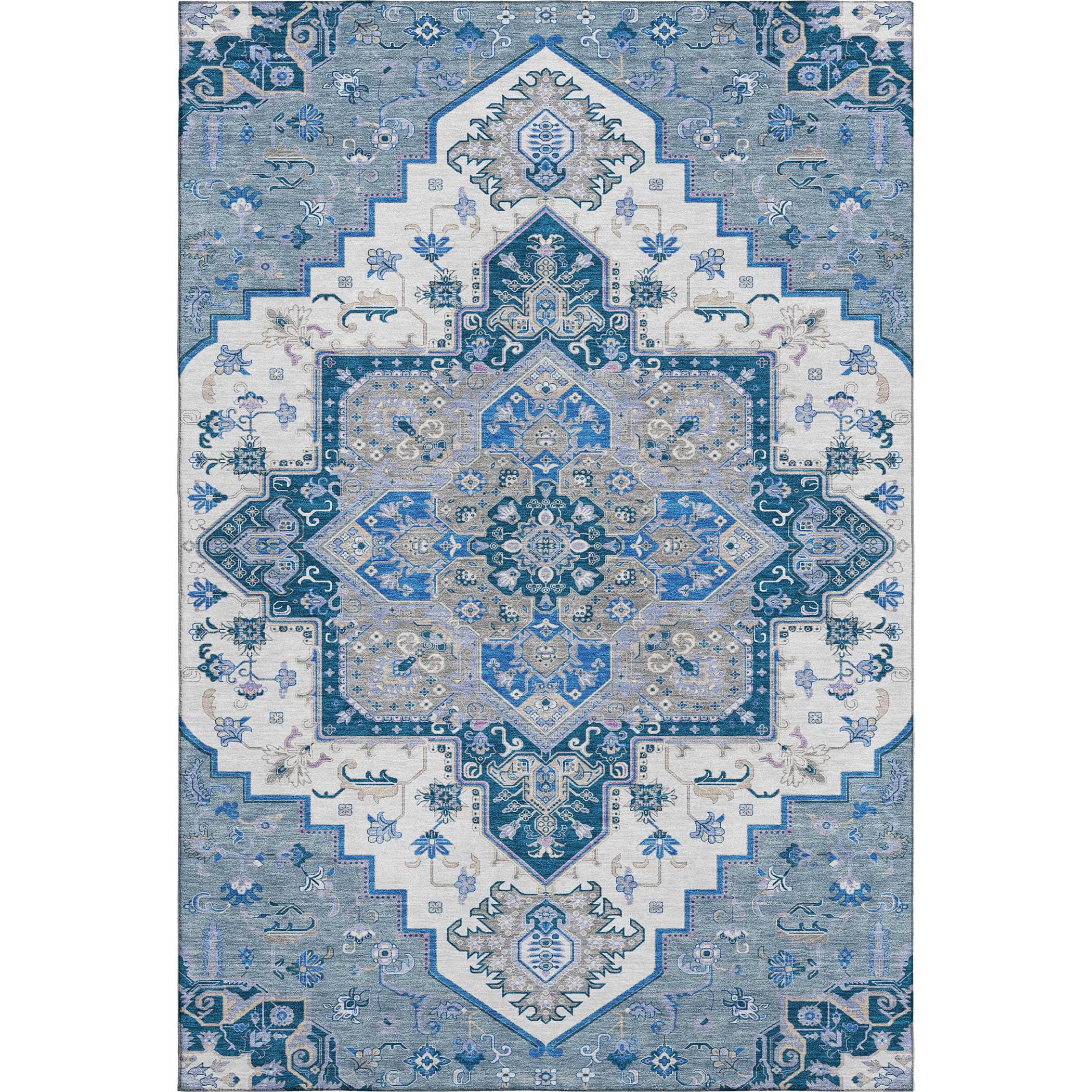 Kathmandu Machine Washable Traditional Blue Rug 2'6" x 3'10" #shape_Rectangle
