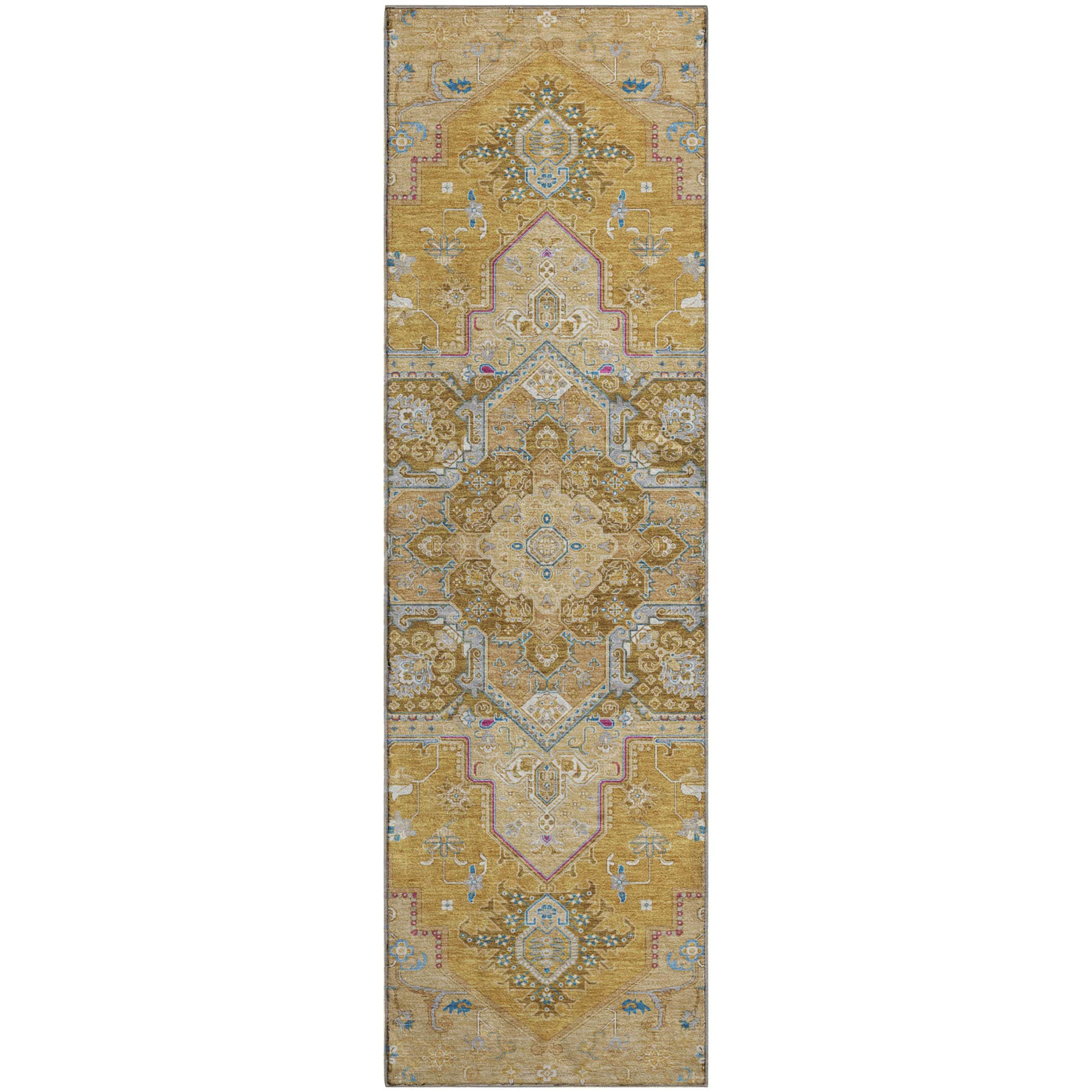 Kathmandu Machine Washable Traditional Gold Rug 2'3" x 7'6" #shape_Runner