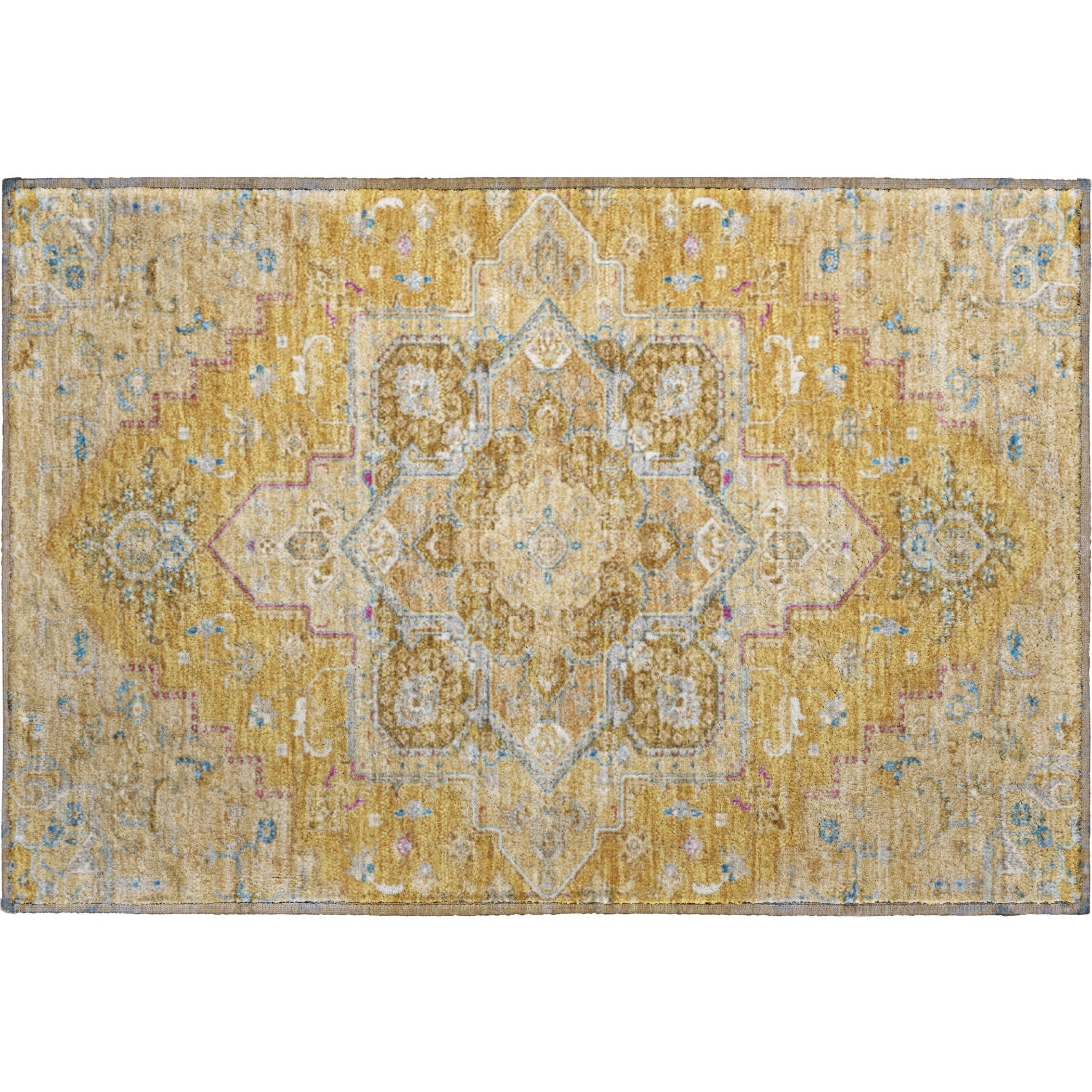 Kathmandu Machine Washable Traditional Gold Rug 1'8" x 2'6" #shape_Rectangle
