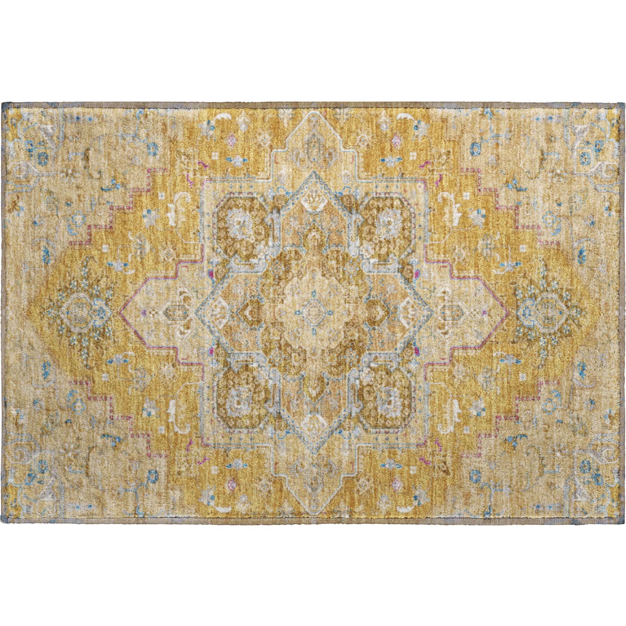 Kathmandu Machine Washable Traditional Gold Rug 1'8" x 2'6" #shape_Rectangle