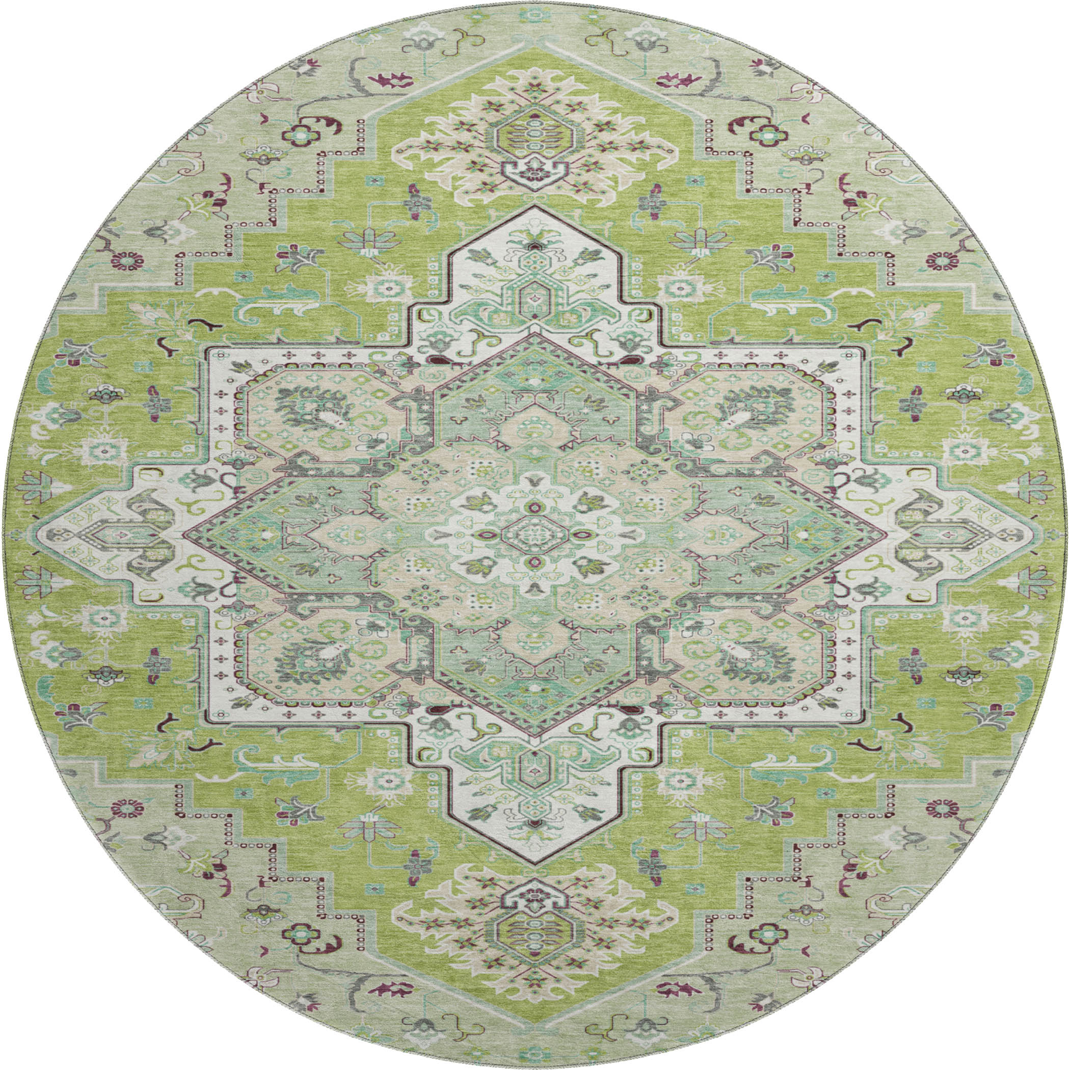 Kathmandu Machine Washable Traditional Green Rug 8' x 8' #shape_Round