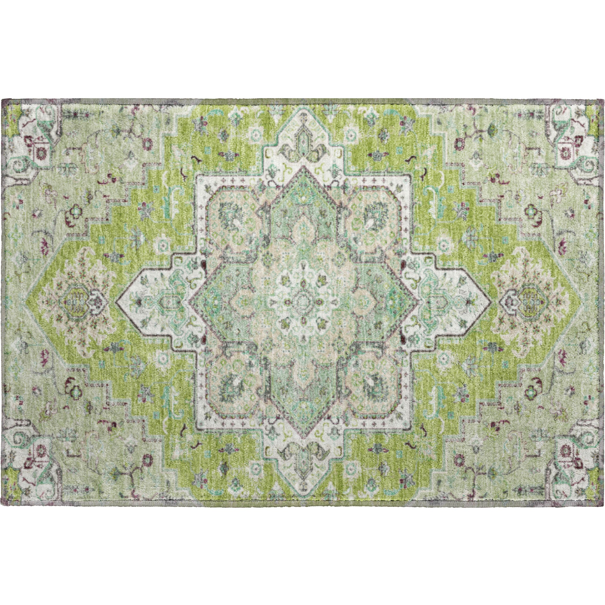Kathmandu Machine Washable Traditional Green Rug 1'8" x 2'6" #shape_Rectangle