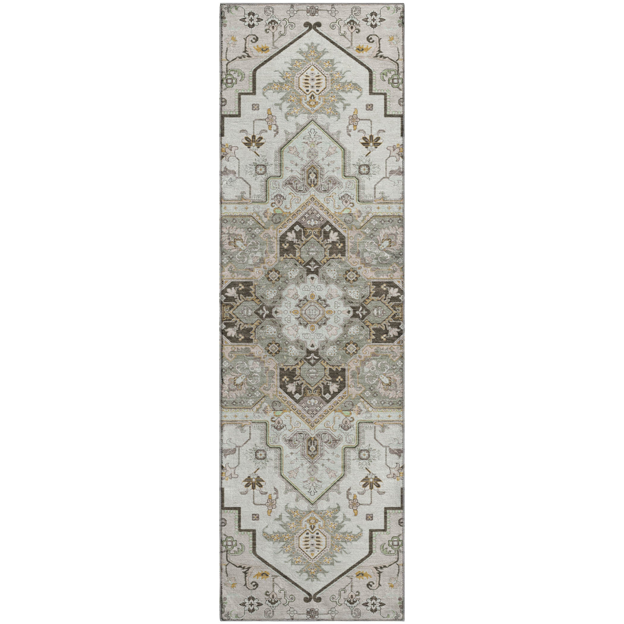Kathmandu Machine Washable Traditional Ivory Rug 2'3" x 7'6" #shape_Runner