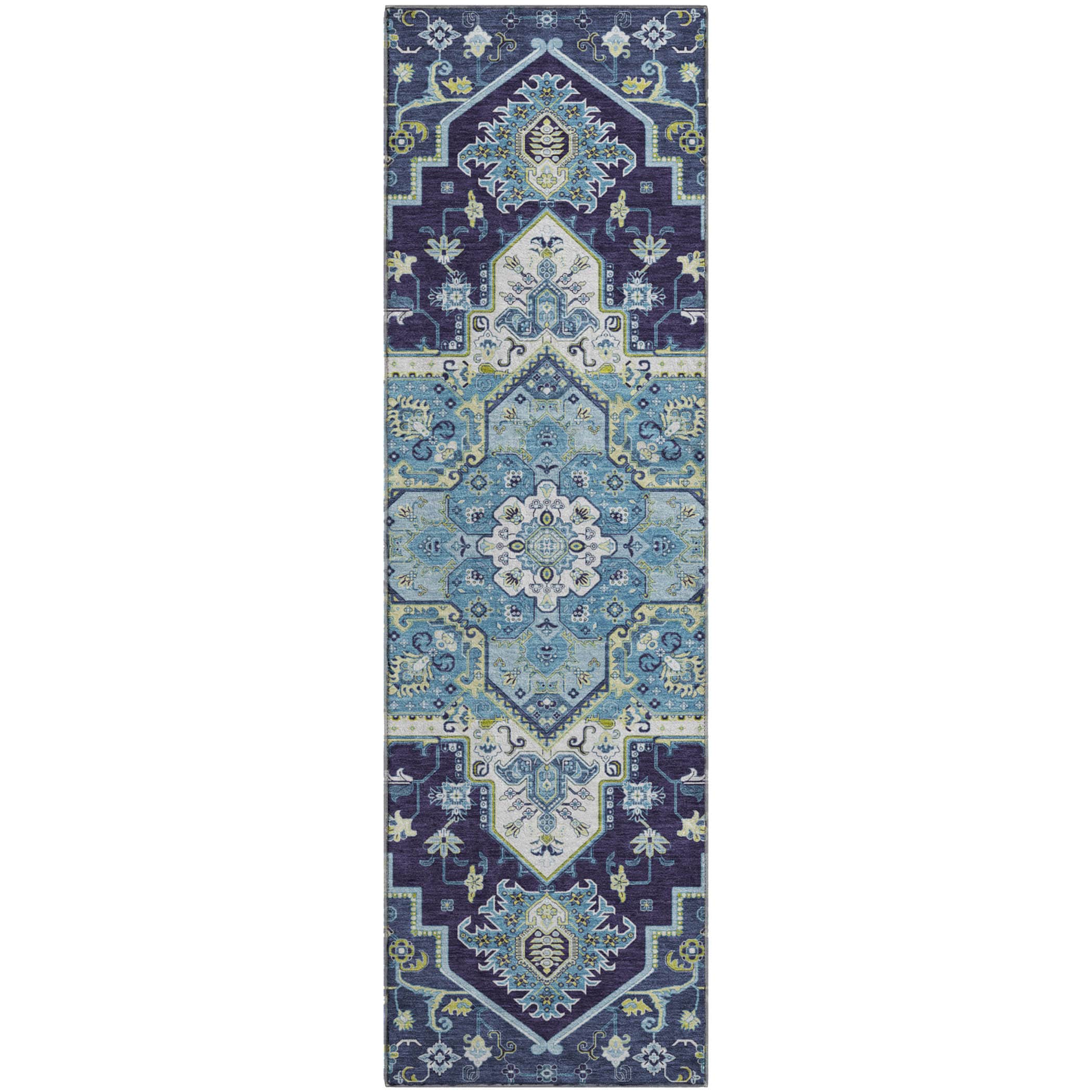 Kathmandu Machine Washable Traditional Navy Blue Rug 2'3" x 7'6" #shape_Runner
