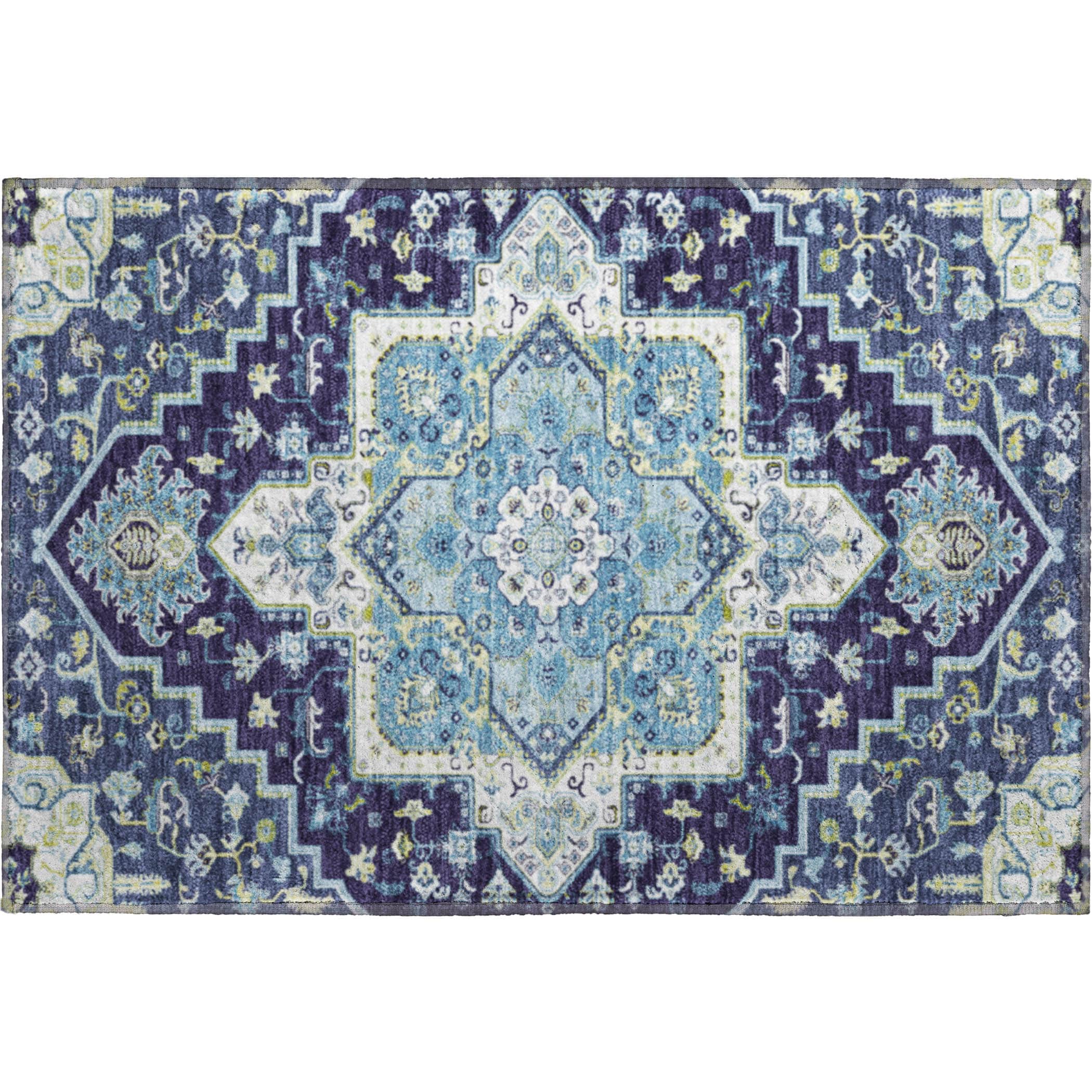 Kathmandu Machine Washable Traditional Navy Blue Rug 1'8" x 2'6" #shape_Rectangle