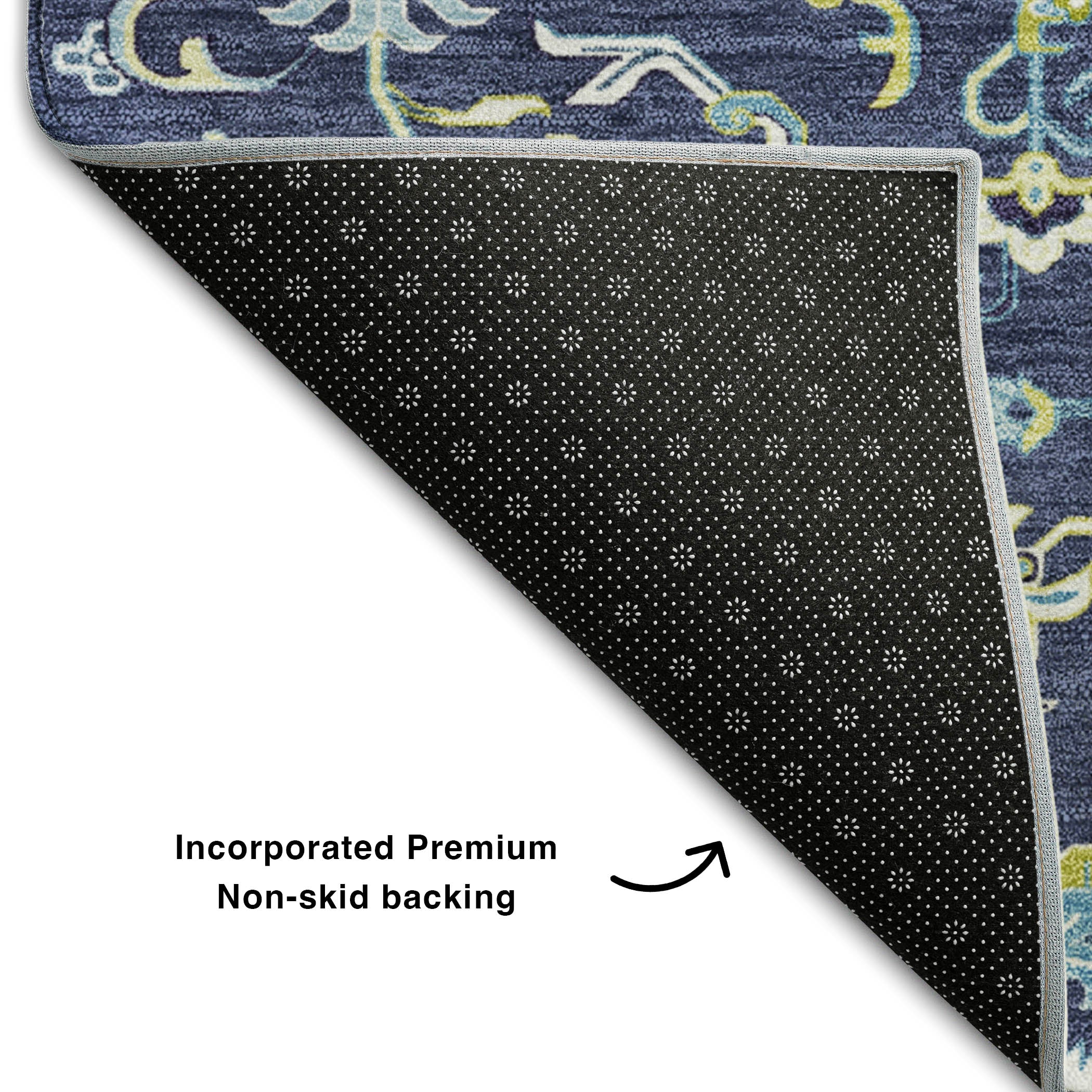 Kathmandu Machine Washable Traditional Navy Blue Rug 1'8" x 2'6" #shape_Rectangle