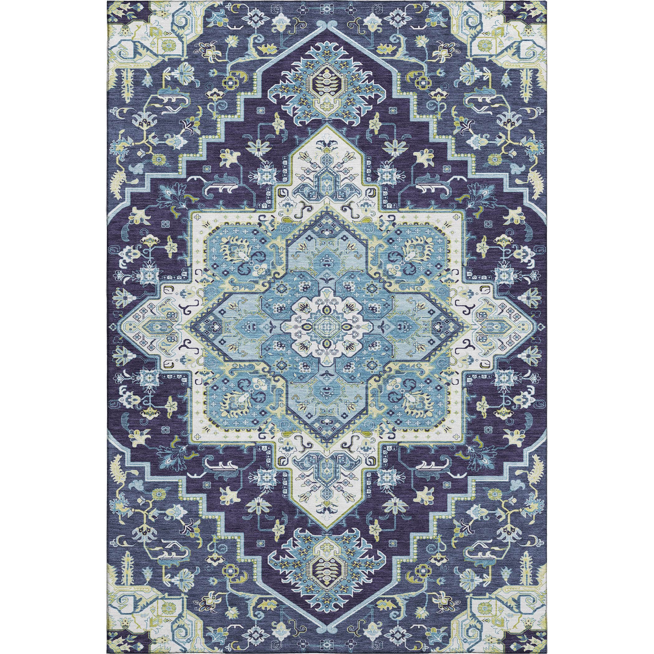 Kathmandu Machine Washable Traditional Navy Blue Rug 2'6" x 3'10" #shape_Rectangle