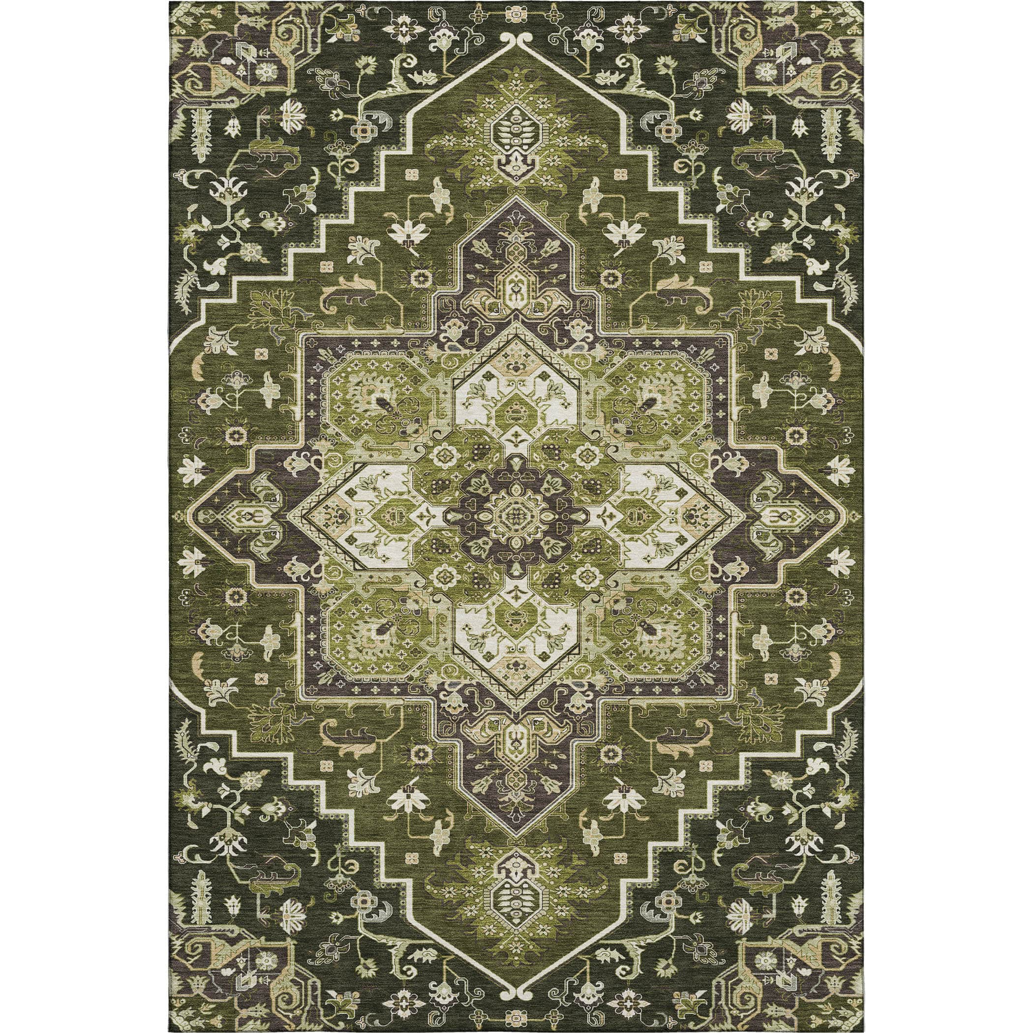 Kathmandu Machine Washable Traditional Olive Green Rug 2'6" x 3'10" #shape_Rectangle