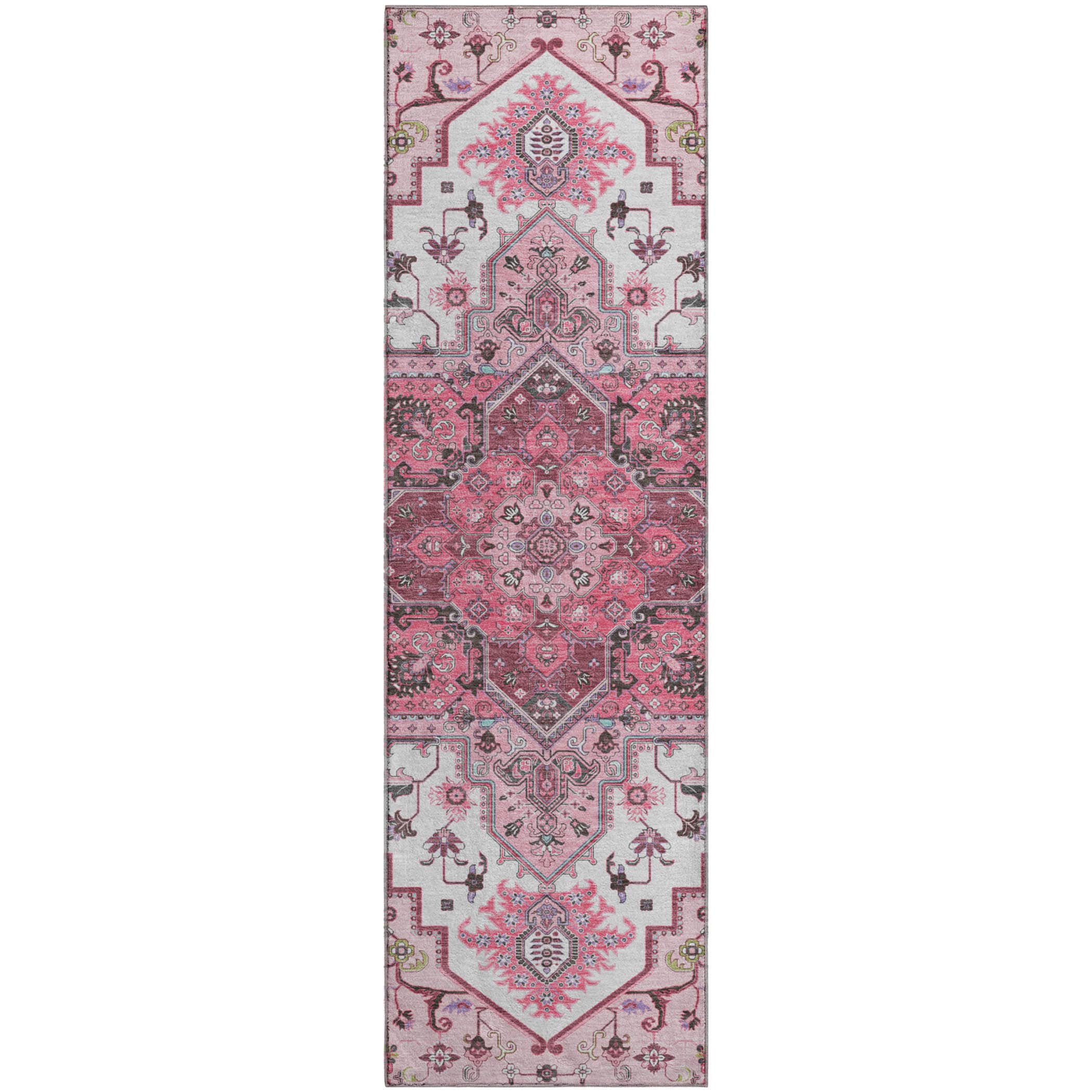 Kathmandu Machine Washable Traditional Pink Rug 2'3" x 7'6" #shape_Runner