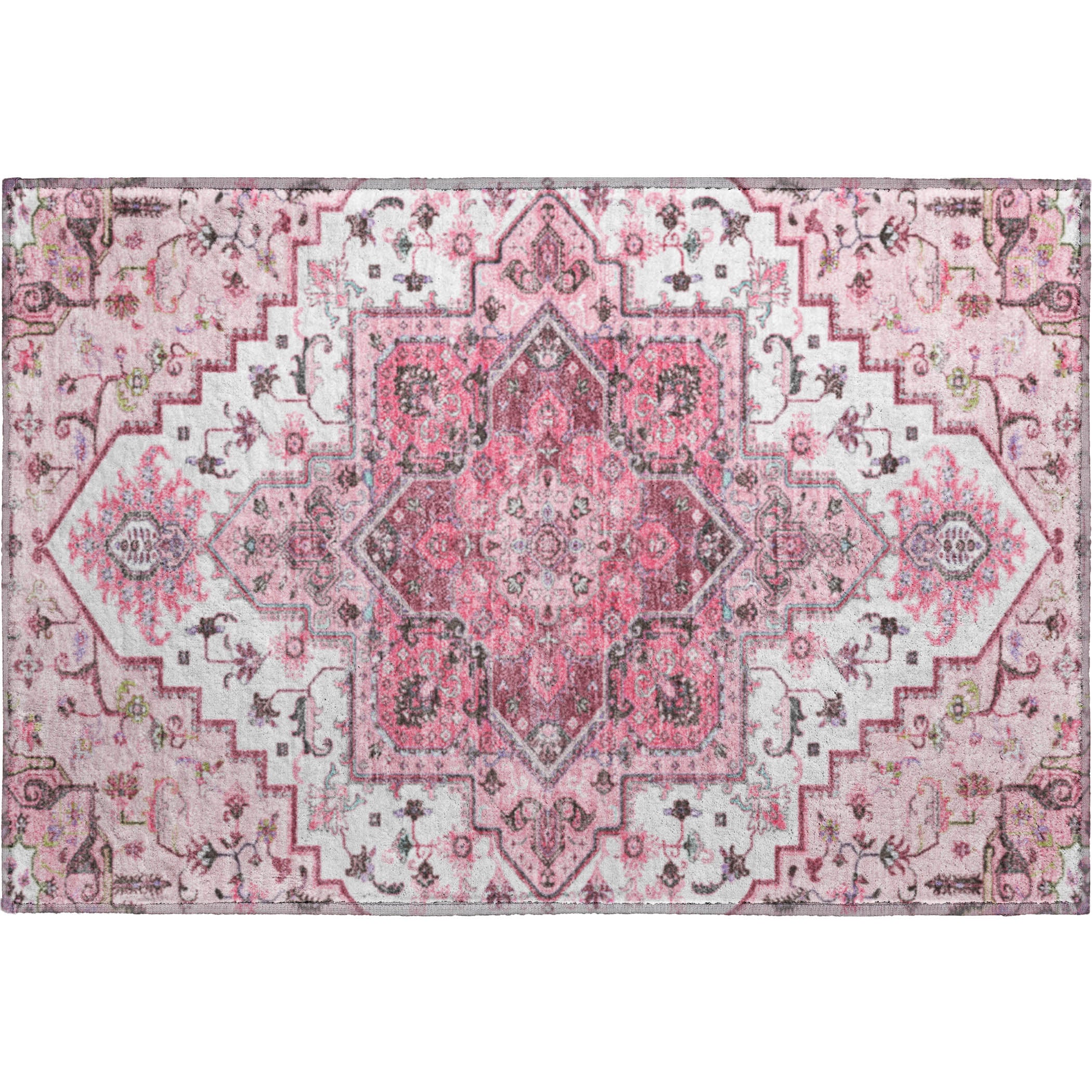 Kathmandu Machine Washable Traditional Pink Rug 1'8" x 2'6" #shape_Rectangle