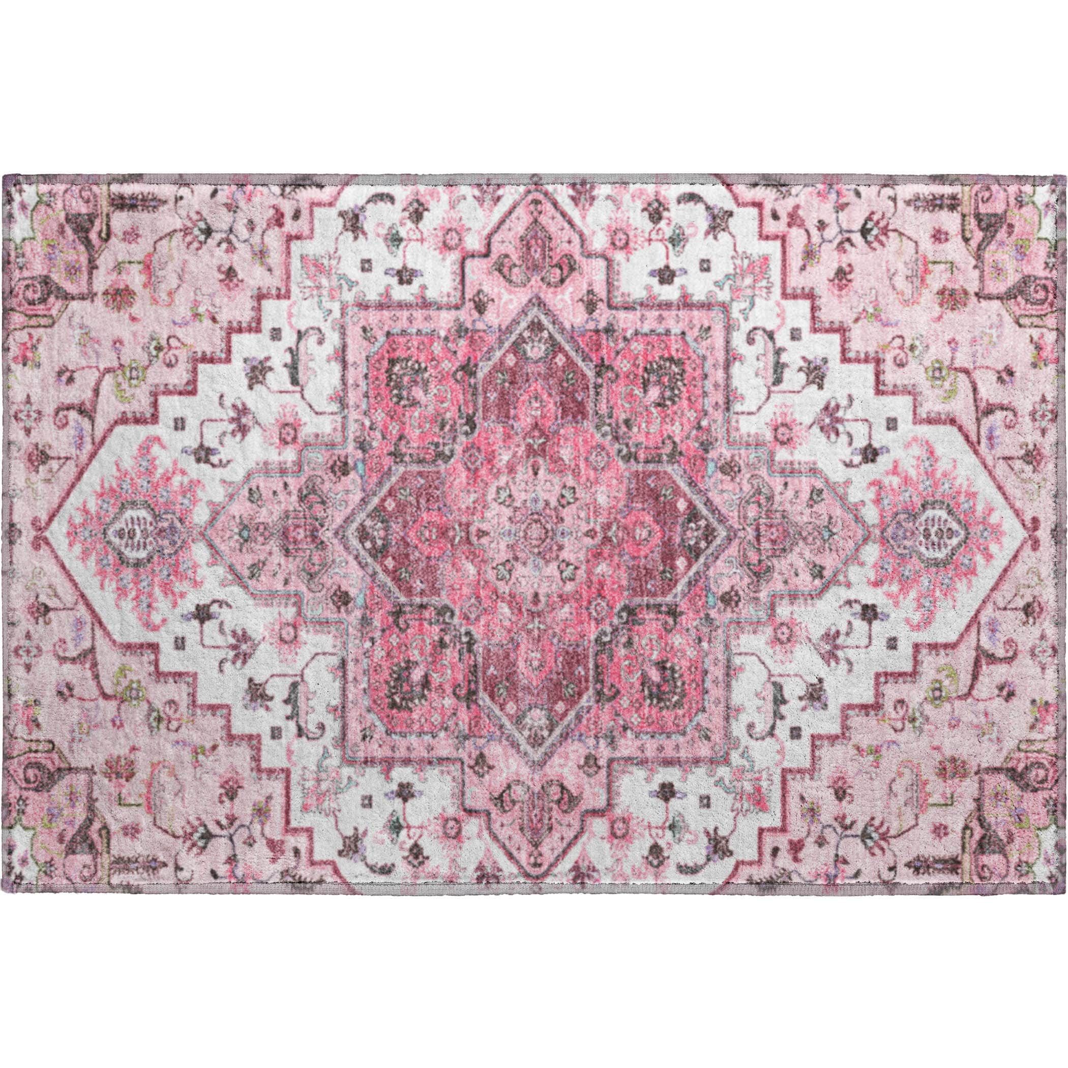Kathmandu Machine Washable Traditional Pink Rug 1'8" x 2'6" #shape_Rectangle