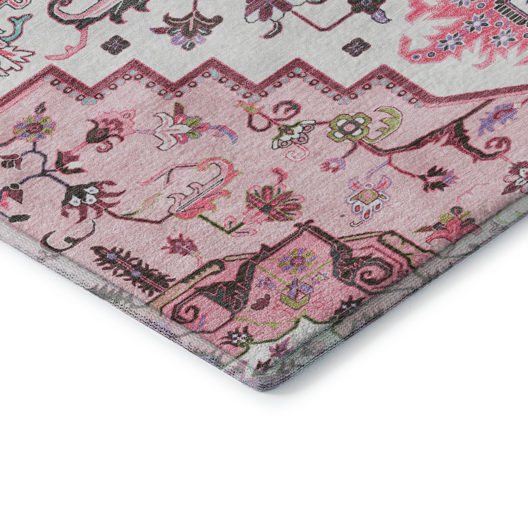 Kathmandu Machine Washable Traditional Pink Rug 1'8" x 2'6" #shape_Rectangle