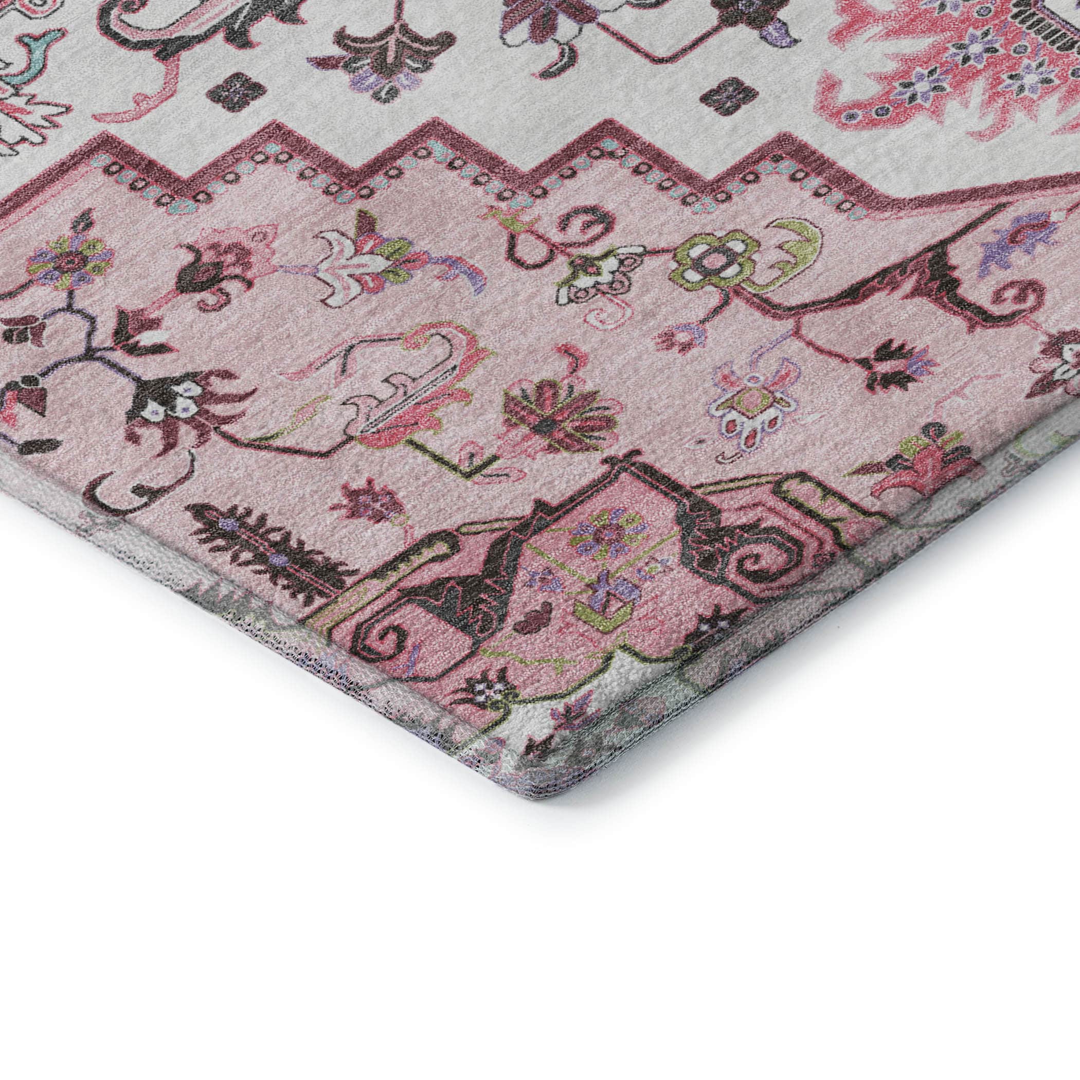 Kathmandu Machine Washable Traditional Pink Rug 1'8" x 2'6" #shape_Rectangle